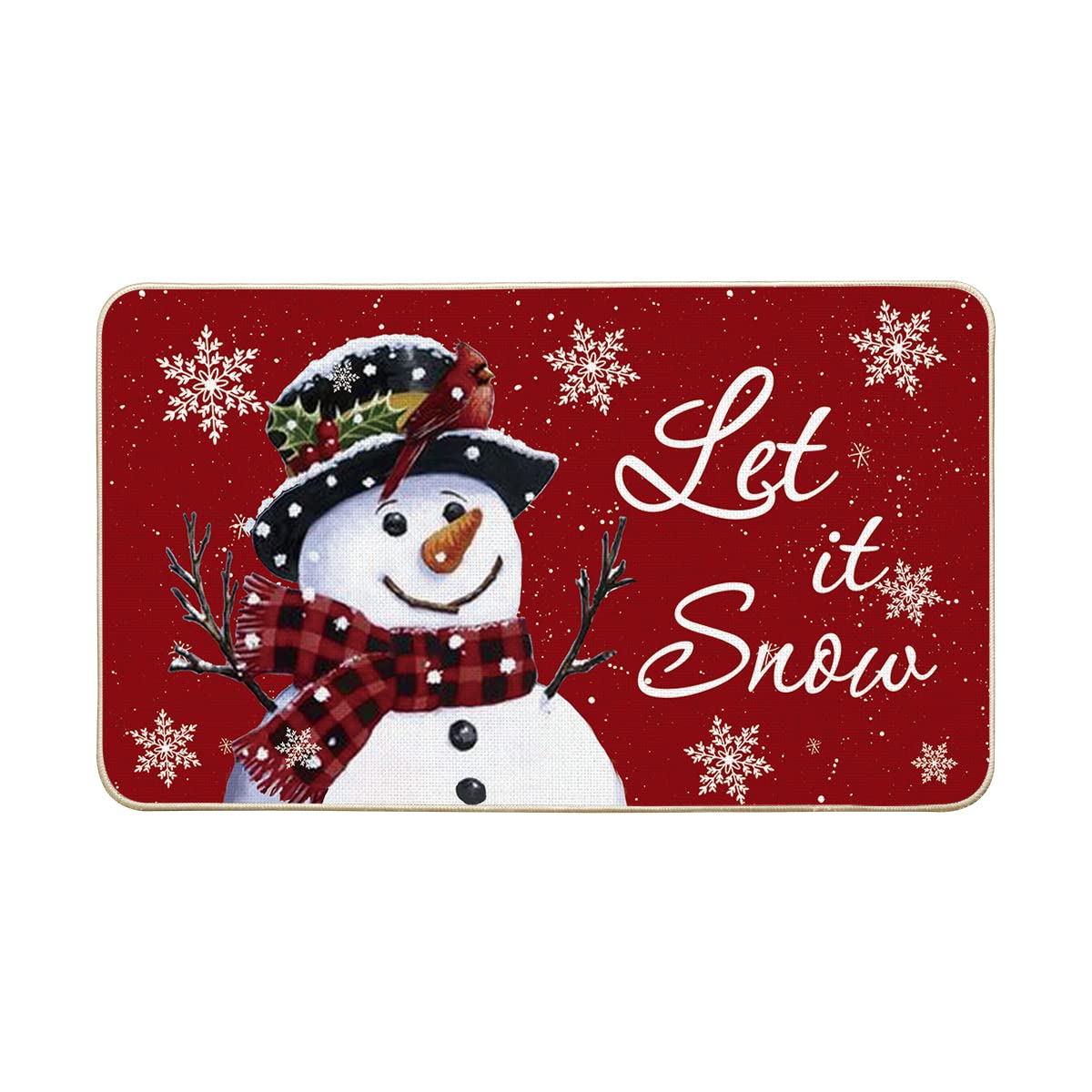 Artoid Mode Snowman Let it Snow Christmas Doormat, Snowflakes Winter Decor Low-Profile Floor Rug Switch Mat for Home Indoor Outdoor 17x29 Inch