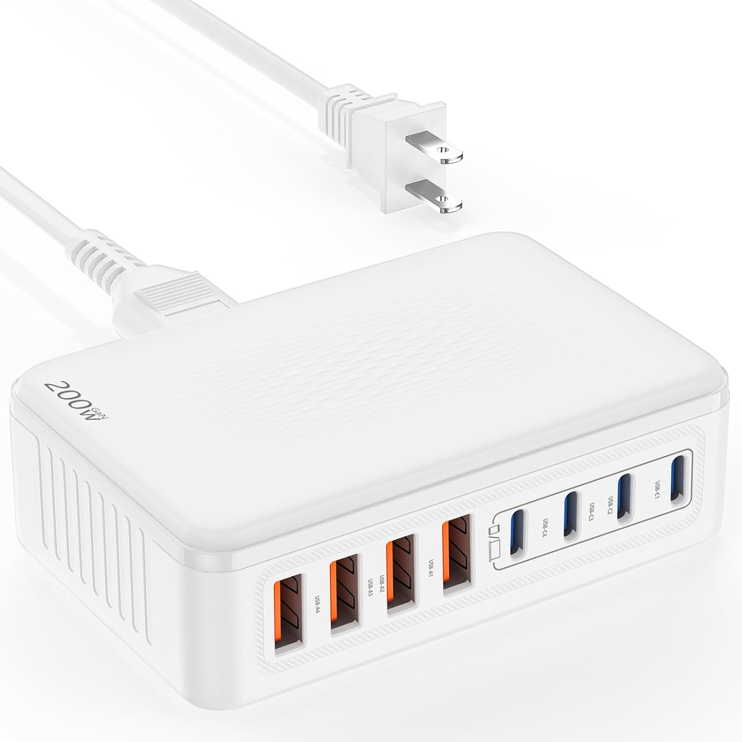 200W GaN III USB C Charging Station, 8-Port (4C+4A) Fast Charger Hub, Universal Wall Charger Block for iPhone 17/16/15/14 Pro Max, iPad, Samsung Galaxy Note, Pixel, Laptops & More