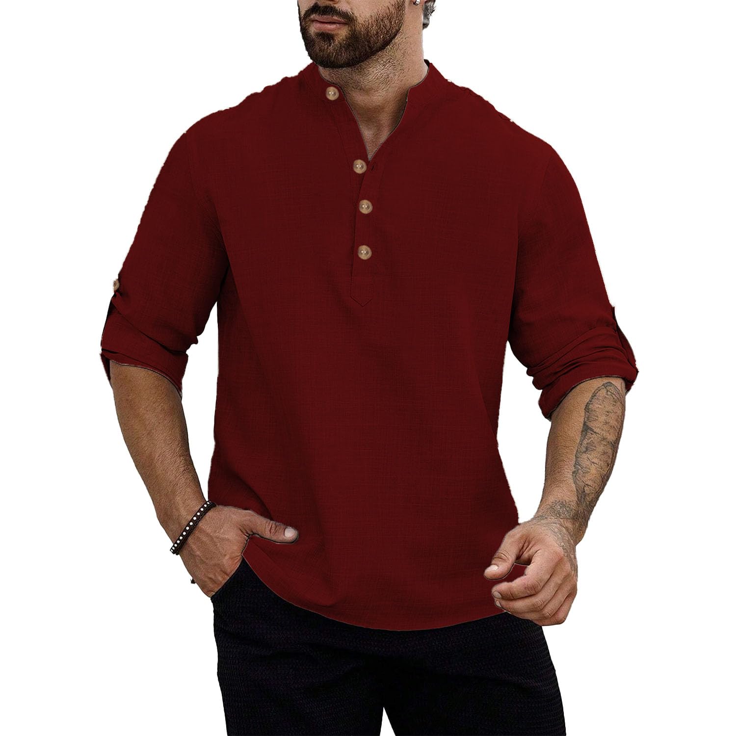 knowted Men Cotton Blend Slim Fit Full Sleeve Short Kurta | Super Soft Stylish Kurta for Any Occasions (KRTBTN16)-picture-44