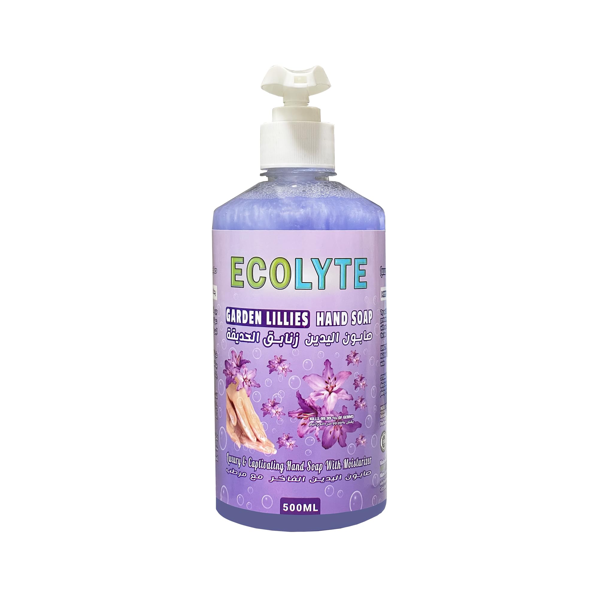 ECOLYTE+ Disinfectant Skincare Handwash Liquid Soap for Effective Germ Protection & Personal Hygiene, Protects Against 100 Illness Causing Germs, (Garden Lillies, 500 ml)