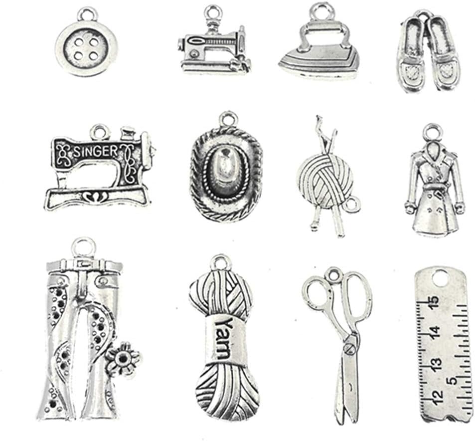 ALIMITOPIA Sewing Charm Scissor Pipe Yarn Clew Button Sewing Machine Knitting Tailoring Charm Pendant for DIY Necklace Bracelet Jewelry Making Findings(40pcs,Silver Tone) - Image 3