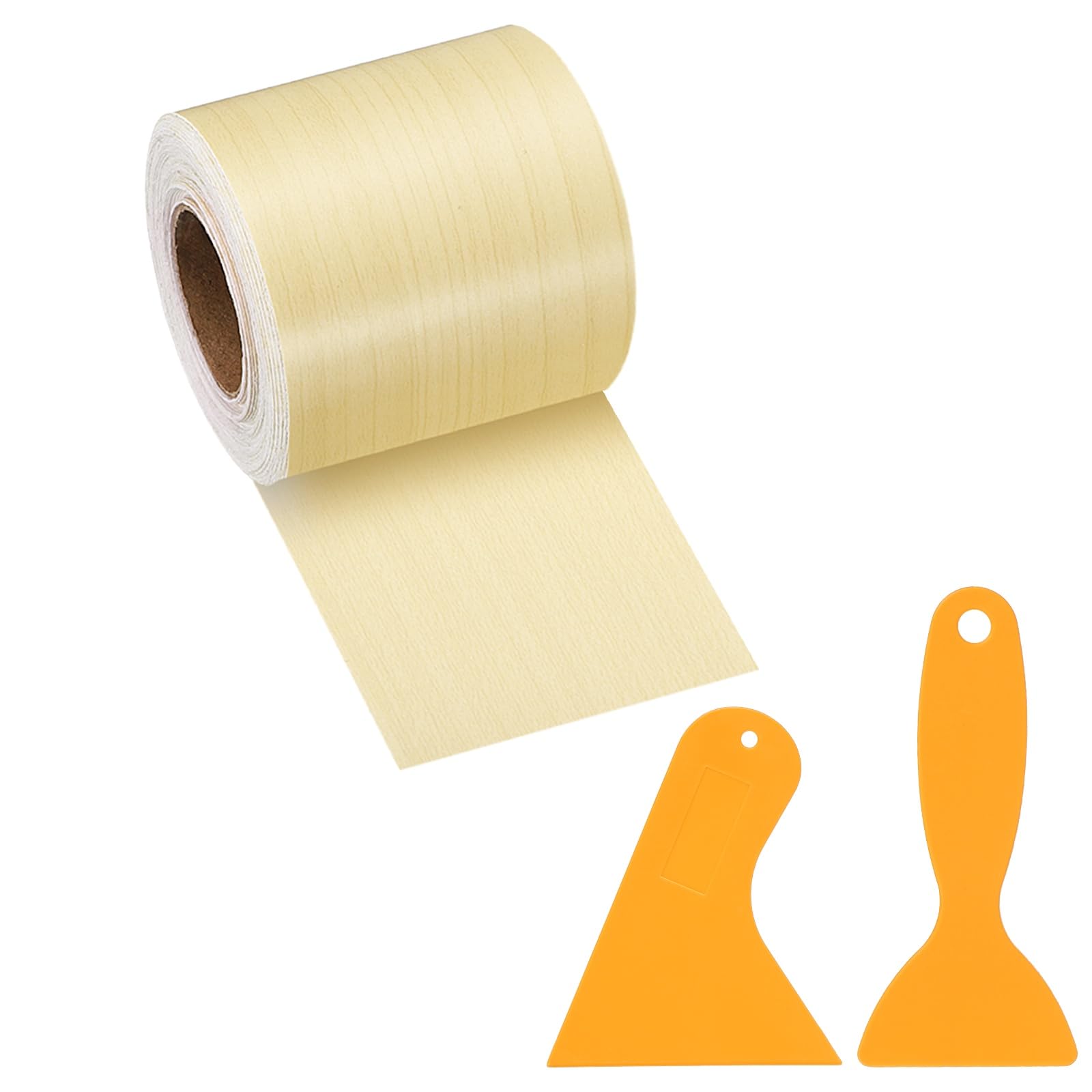 PATIKIL Wood Grain Repair Tape, 2" x 33' Self Adhesive Realistic Wood Tape with Scraper Durable Repair Patch for Furniture Floor Window Door Table DIY Home Decor, Yellow Fir