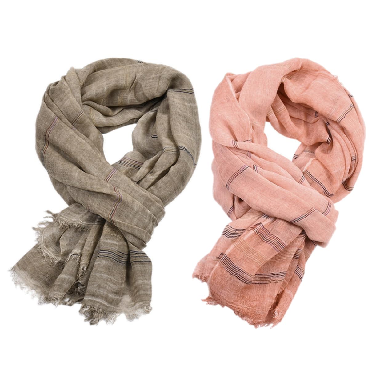 PACKOVE Scarf 2pezzi in Cotone, Tinta Unita, Accessorio Moda Unisex | Khaki e Rosa, per Donne e Uomini, Uso in Ambienti Climatizzati e Turismo Balneare