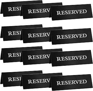 12Pcs Reserved Table Signs, Double Sided Plastic Reserved Signs for Wedding, Black Reserved Table Seat Signs Reserved Table Tent Sign Guest Reservation Sign for Restaurants Wedding (5.9 x 2 Inches)