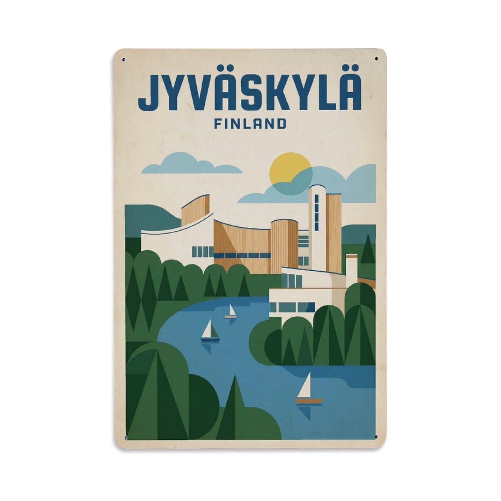 Travel Retro Finland Jyvaskyla Metal Tin Sign Plaque Wall Decor for Cafe, Club Bar, Office, Garden Metal Poster 8x12Inch