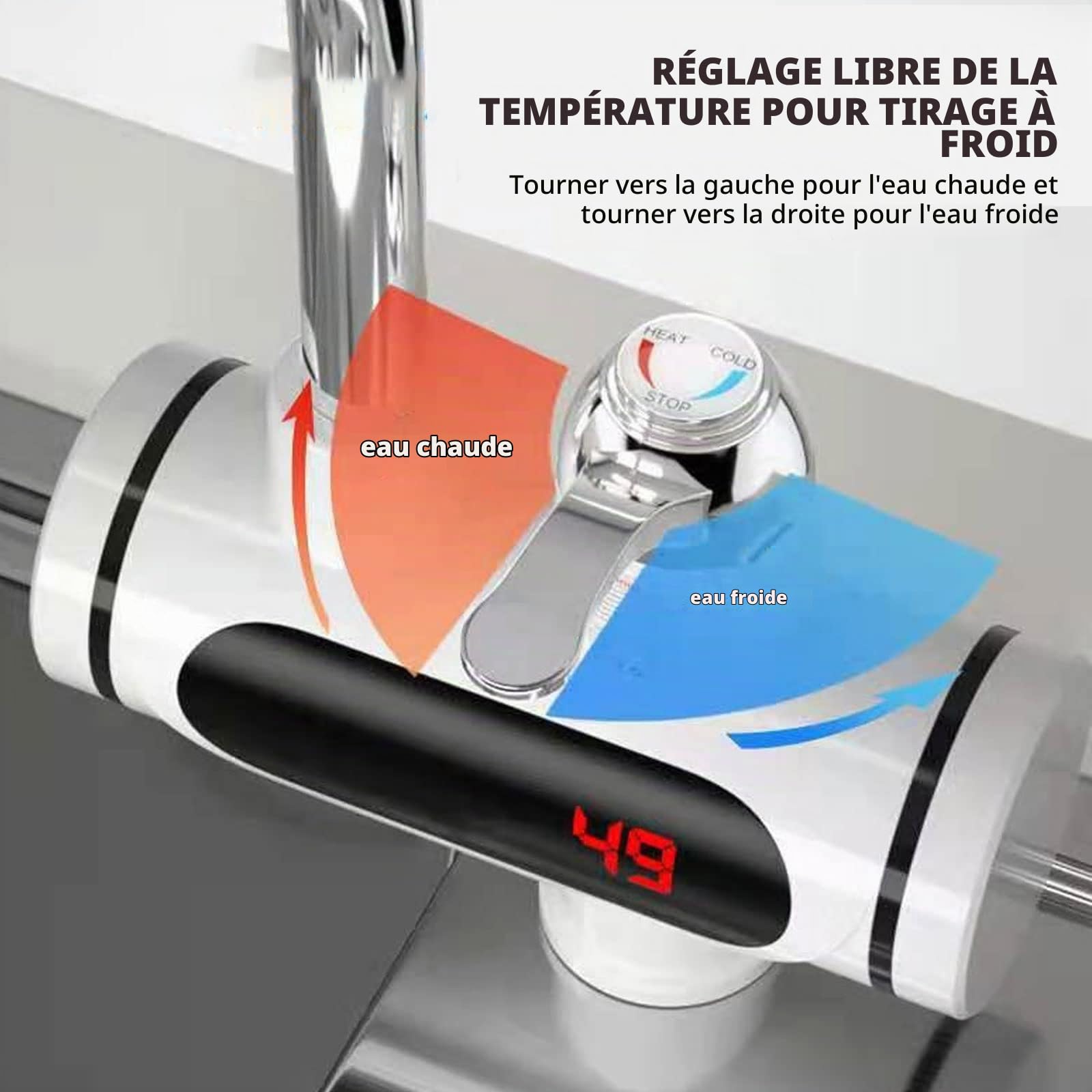 Robinet éLectrique Chaud Instantané 220v 3000w Chauffe-Eau de Cuisine LED Robinet éLectrique en Acier Inoxydable ChaudièRe à Eau Chaude Rotative à 360 ° Robinet de Cuisine