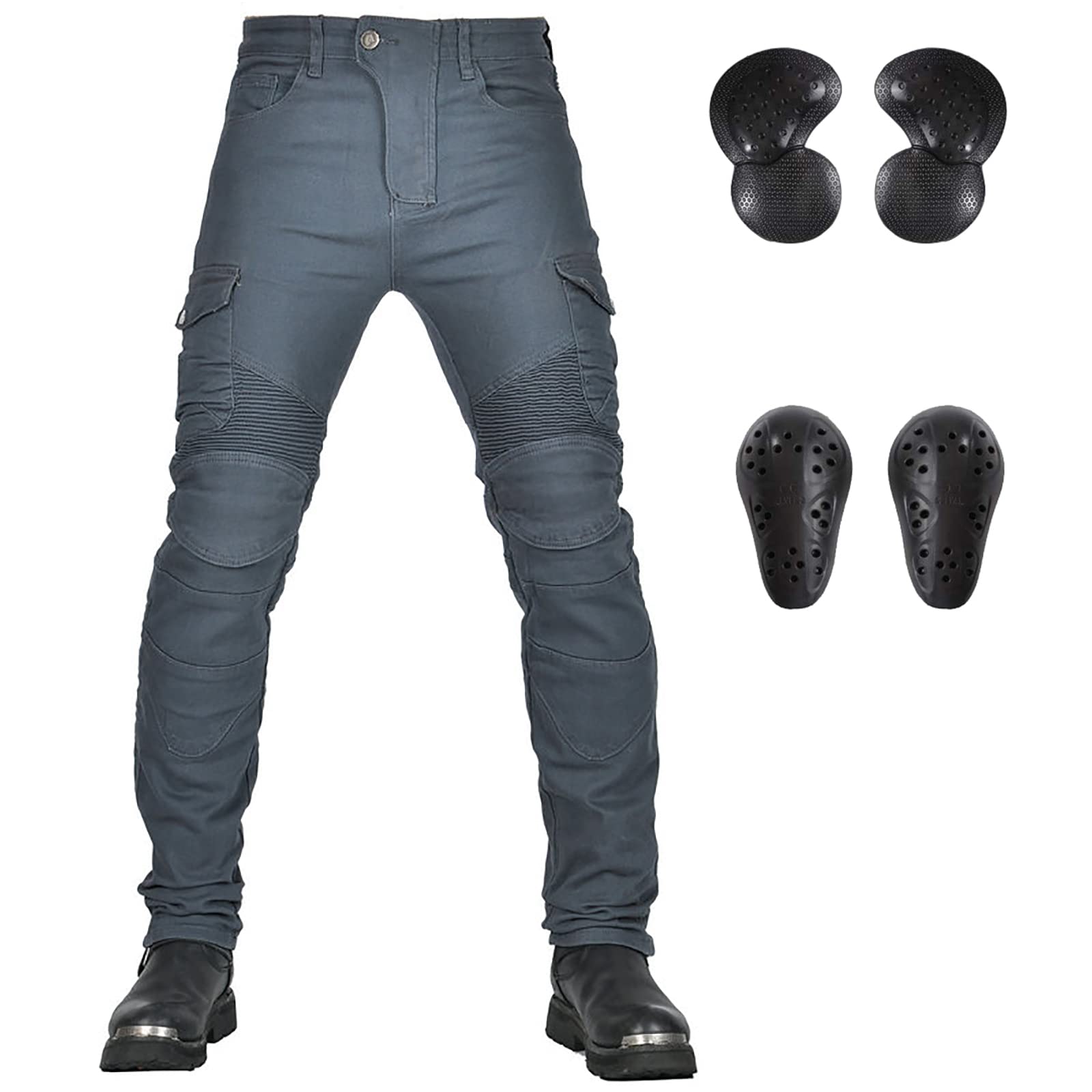 LOMENG Armored Motorcycle Riding Pants Motorbike Riding Denim Jeans Dual Sport Versatile Stretch Trousers with Knee Hip Pads