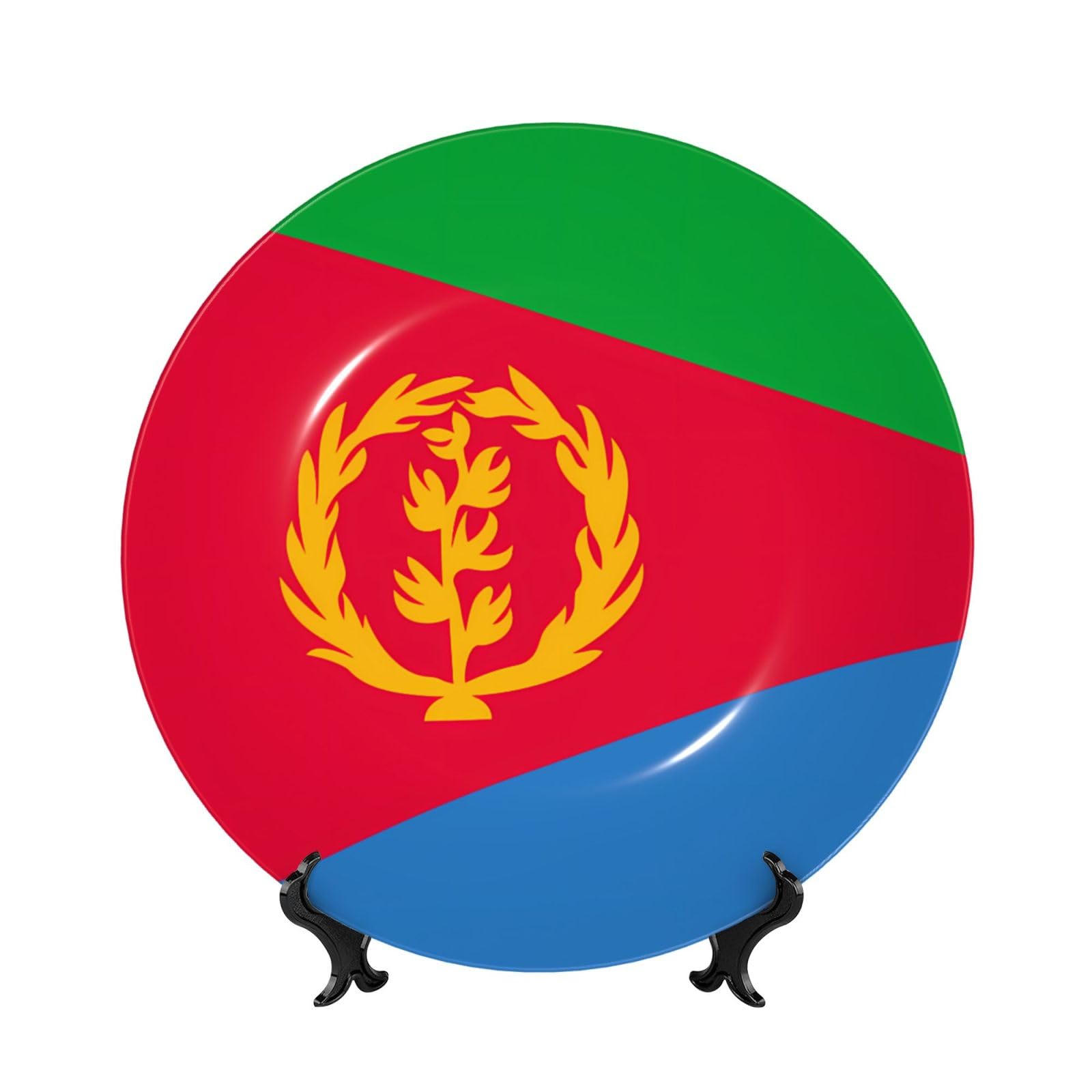 SXZVVBN Eritrean flag Bone China Decorative Plate Art with Stand Removable Adhesive Hanging for Home Office 8in（20cm）