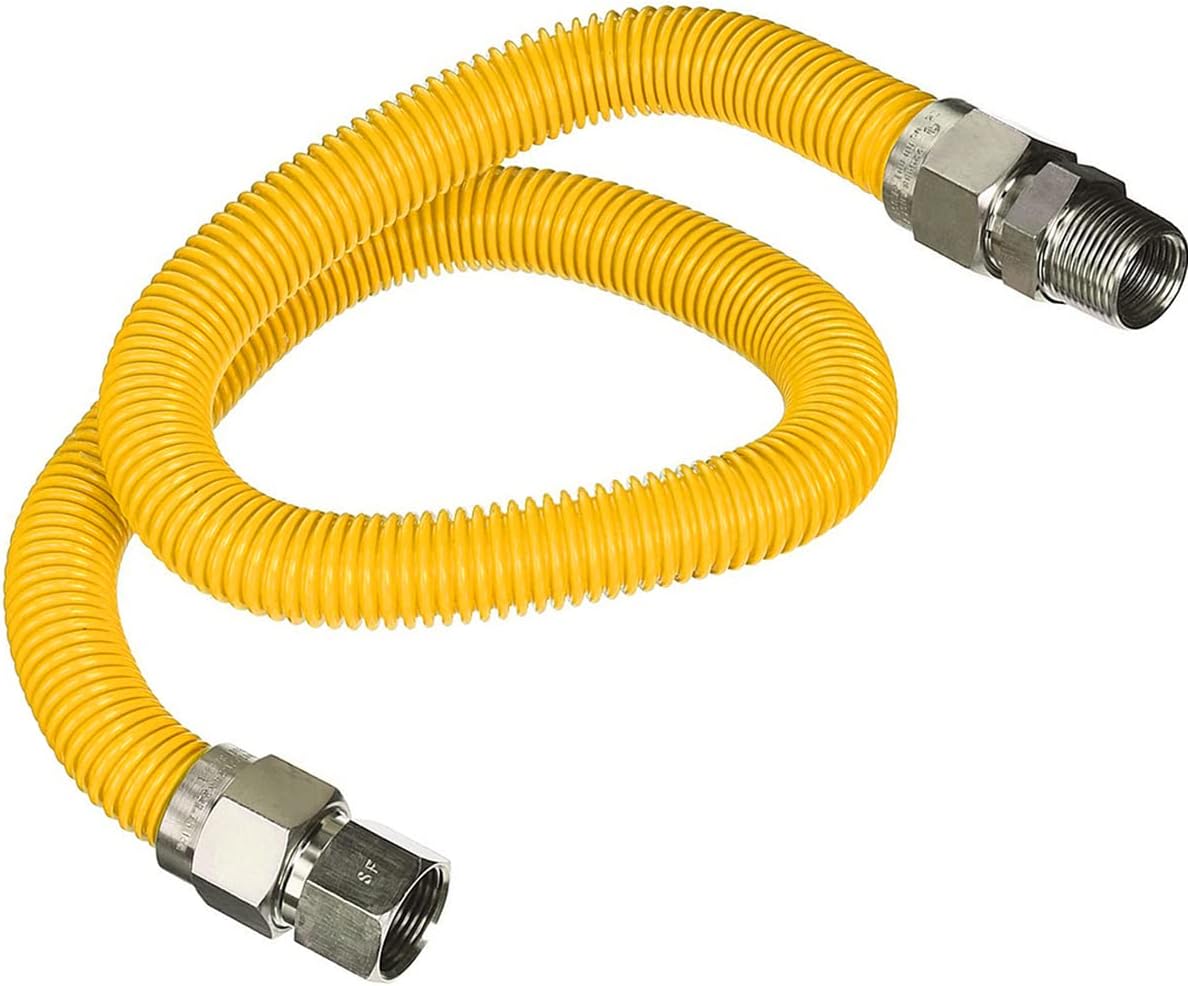 Gas Connector 24 inch Yellow Coated Stainless Steel, 5/8” OD Flexible Gas Hose Connector for Gas Range, Furnace, Stove with 1/2” FIP x 1/2” MIP Stainless Steel Fittings, 24” Gas Appliance Supply Line