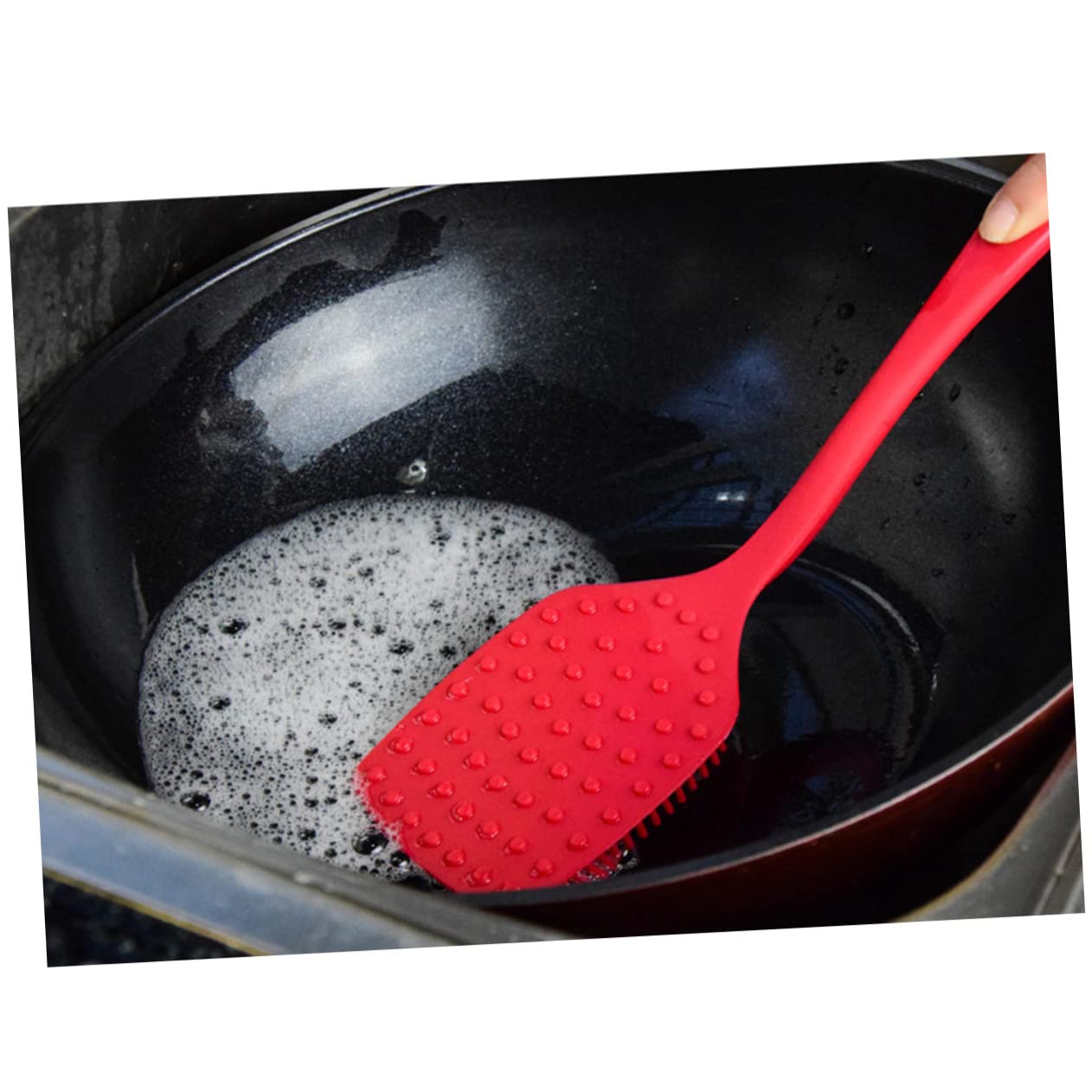 HOODANCOS Long Handle Silicone Dish Brush Resistant Odorless Dishwashing Bowl Anti-Slip Easy to Reach Corners Space-Saving Random