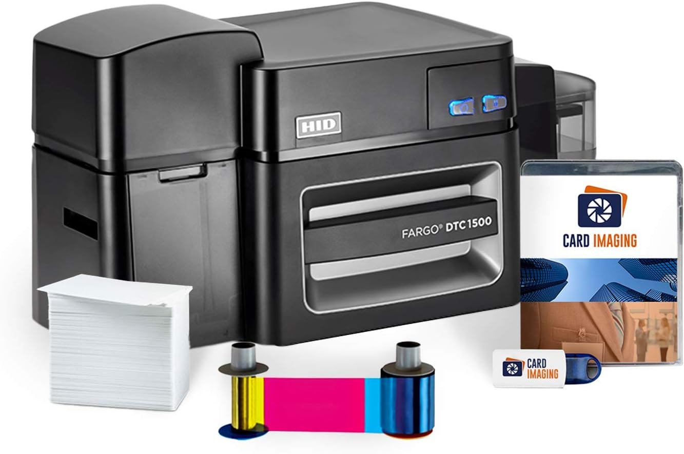 Card Imaging Fargo DTC1500 Dual Side ID Card Printer & Supplies Bundle Software 51405