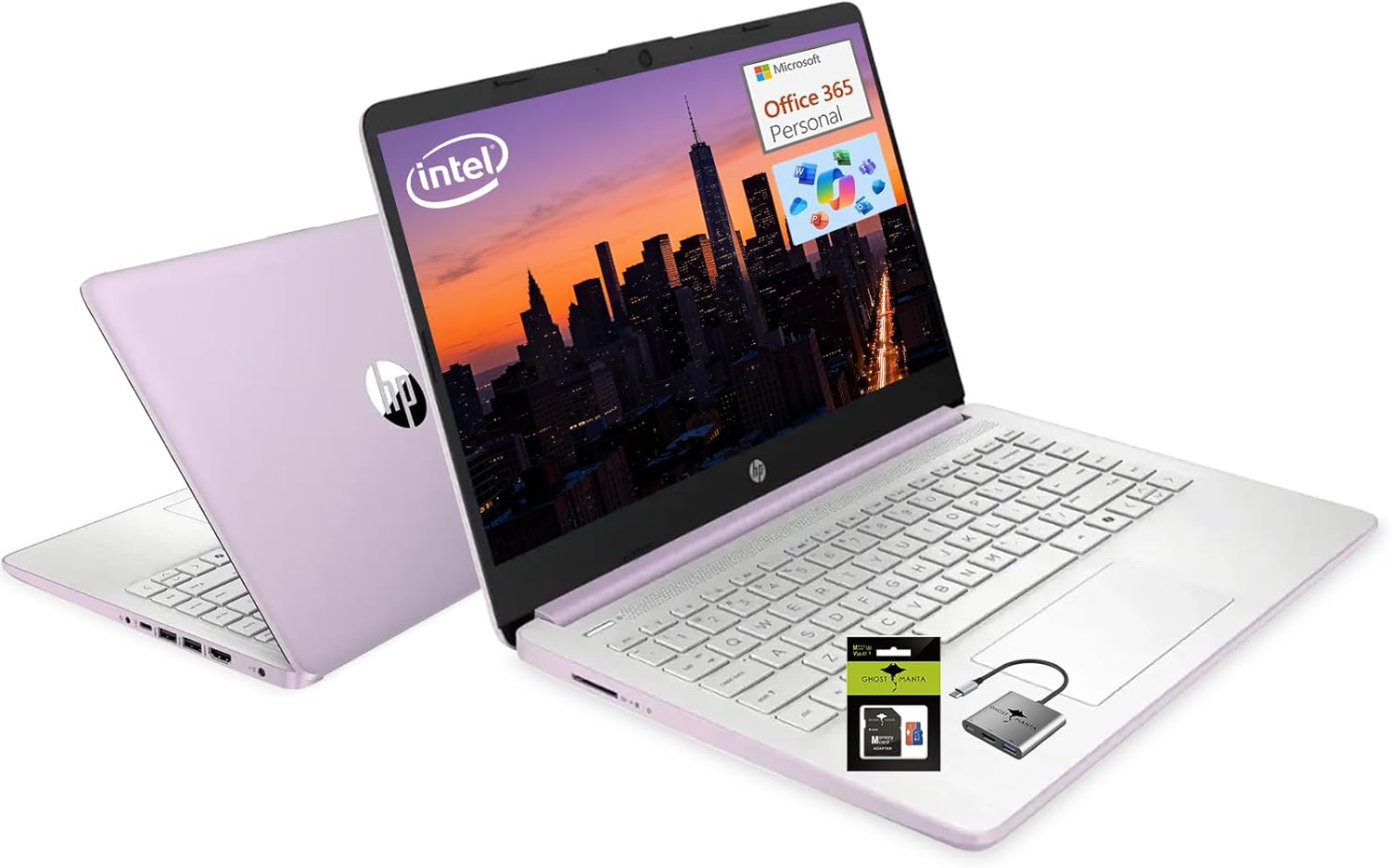 HP 14 Student-Laptop Office365 Copilot AI, Quad-Core Processor (Up to 3.6GHz) 8GB RAM 384GB Storage(128GB UFS + 256GB SD Card) Computer-Laptop with Wi-Fi 6 Win11, Honey Lavender