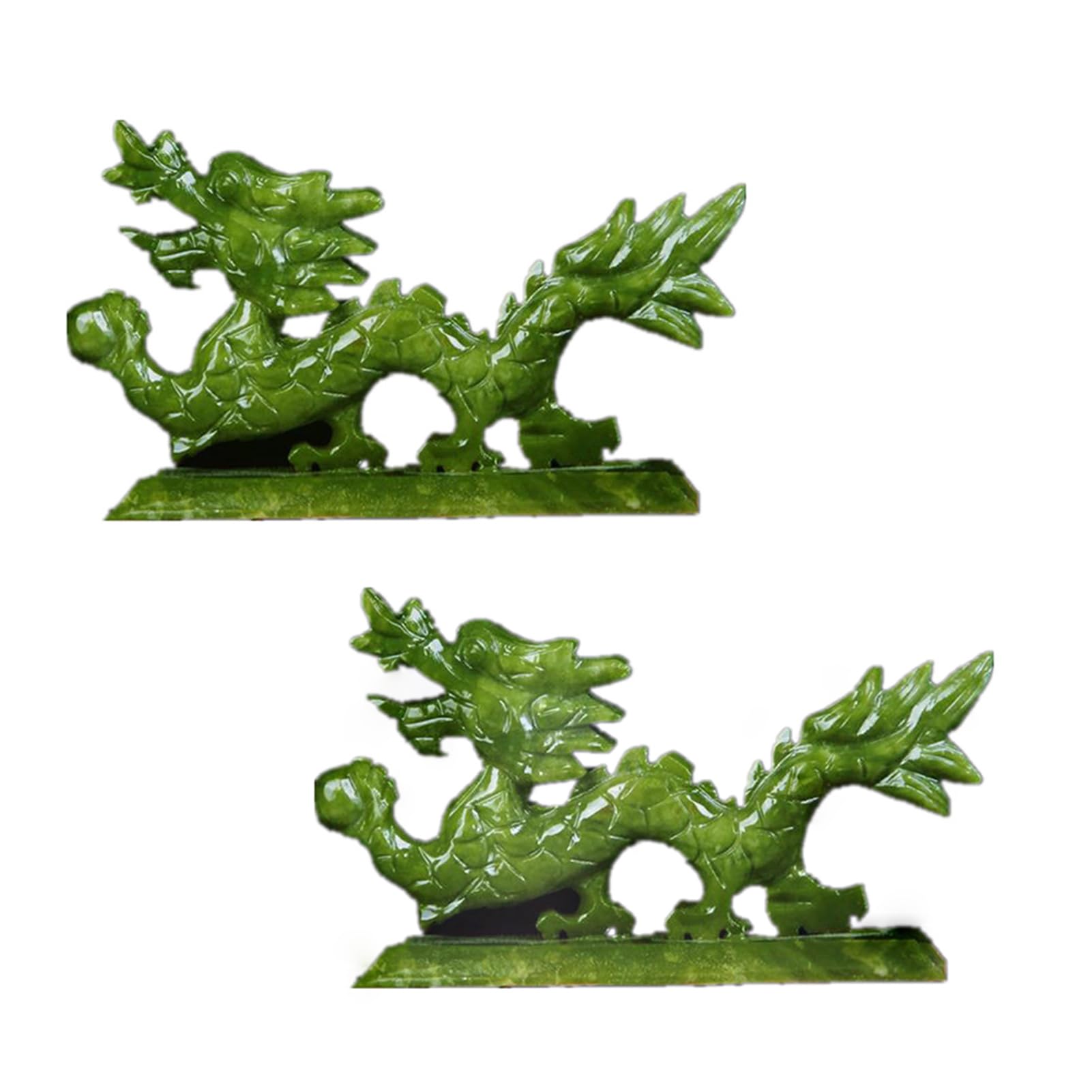 Statue de deux dragons en jade vert sculptée à la main pour décoration chic 20cm