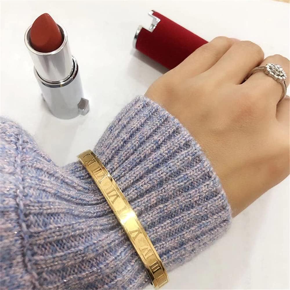 Roman Numeral Series Glossy Roman Numeral Bracelet, Fashion Bracelet for Men and Women, Gold, silver, rose gold, three-color stainless steel bracelet - Image 3