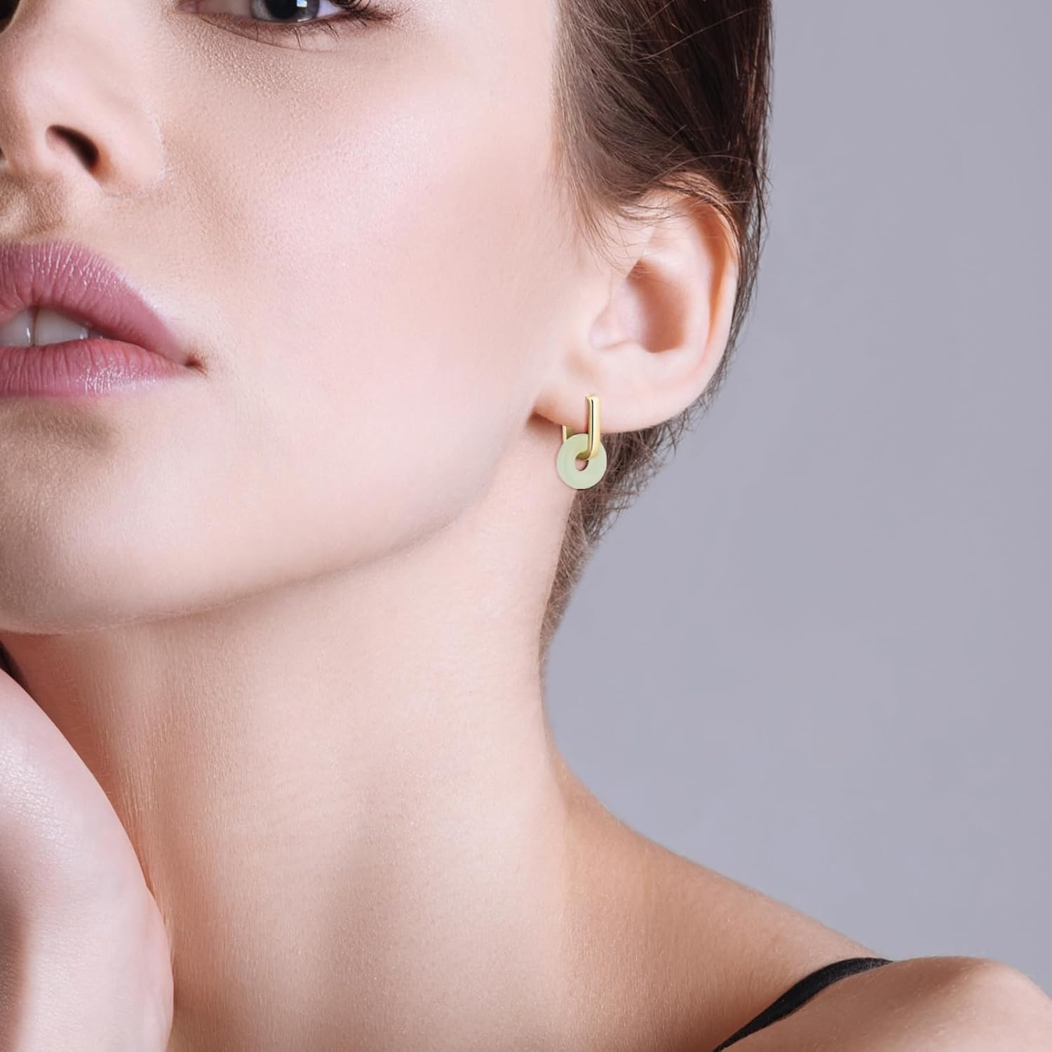 Jade Earrings Gold Square Hoop Earrings for Women Trendy Hypoallergenic Earrings Cute Jade Jewelry Green Earrings for Women Birthday Gifts - Image 3