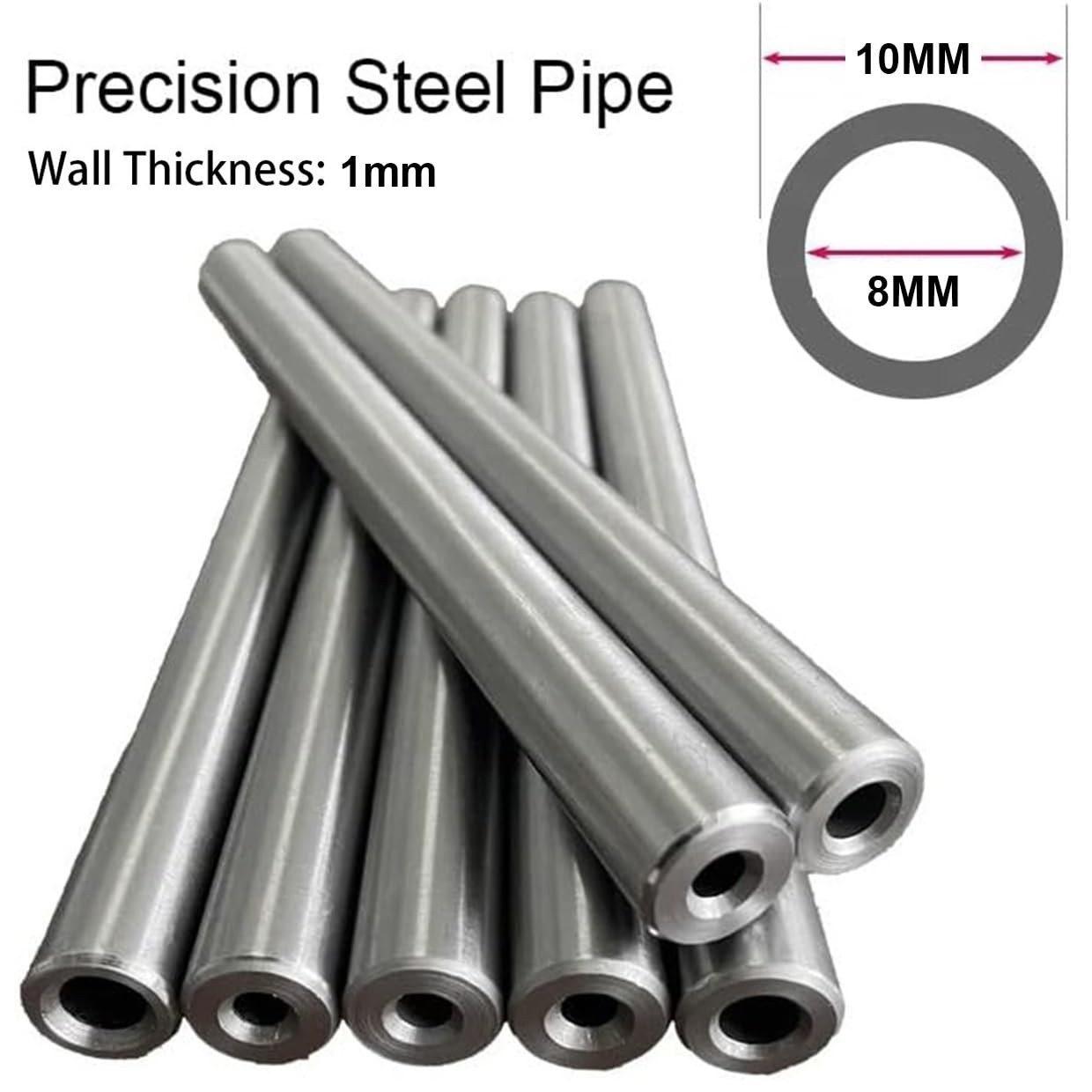 Produktbild von 1 Stück Nahtloses Präzisionsstahlrohr – 10mm Außen-Ø, 500mm Länge, Innen-Ø 3–8mm Wählbar, Hydraulisch, Rostbeständig