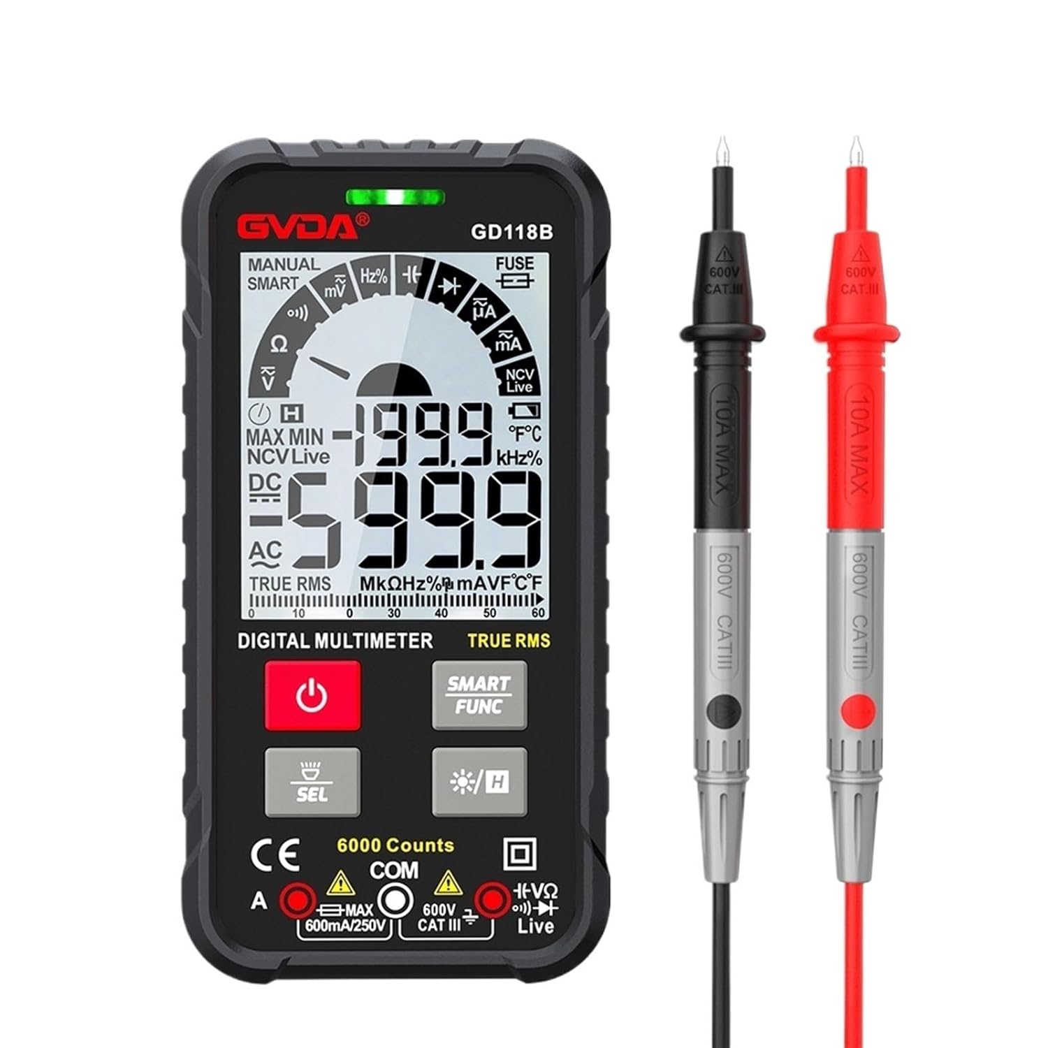 Generation 600V Digital Multimeter Ture RMS AC NCV Smart Multimetro Tester Ohm Capacitance Hz Voltage Meter(GD119B Black)