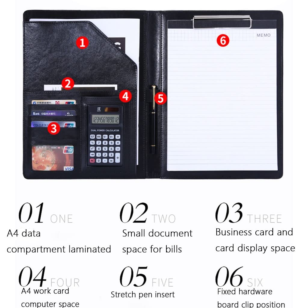 Teczka konferencyjna Organizer na dokumenty， Teczka A4 z schowkiem i miejscem do przechowywania, organizer na dokumenty w formacie A4, praktyczne kieszenie, przegródki na karty(Blauw,No calculator)