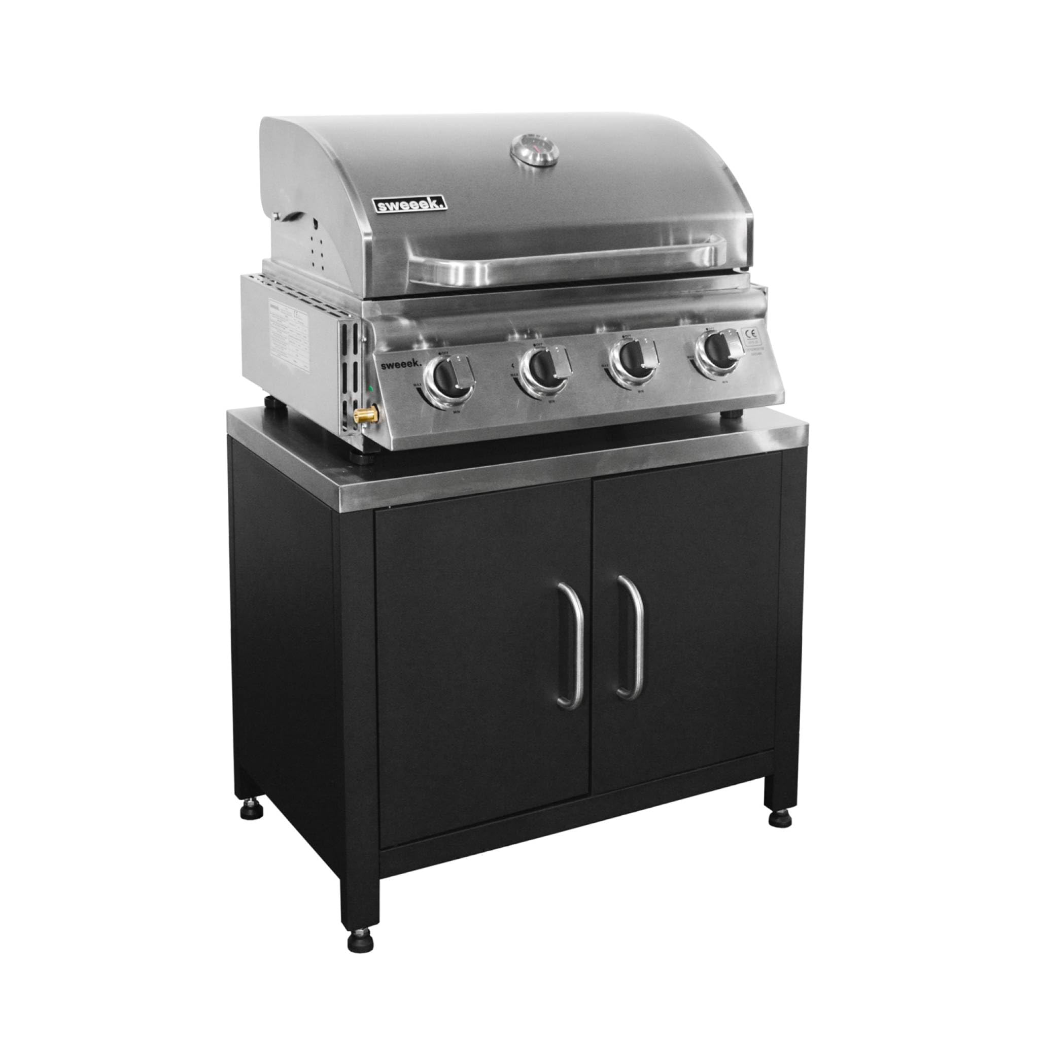 sweeek - Barbecue à gaz avec 4 brûleurs à poser avec récupérateur de graisse + Meuble de cuisine extérieure en acier L80cm