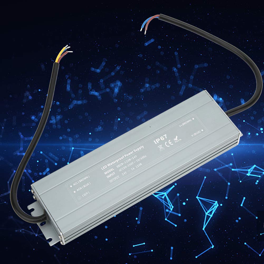 HRUW Alimentatore 120 W 24 V - Trasformatore driver LED con uscita 120 W 24 V CC - IP67 Impermeabile Alimentatore switching ultrasottile con ingresso da 100 a 240 V CA per