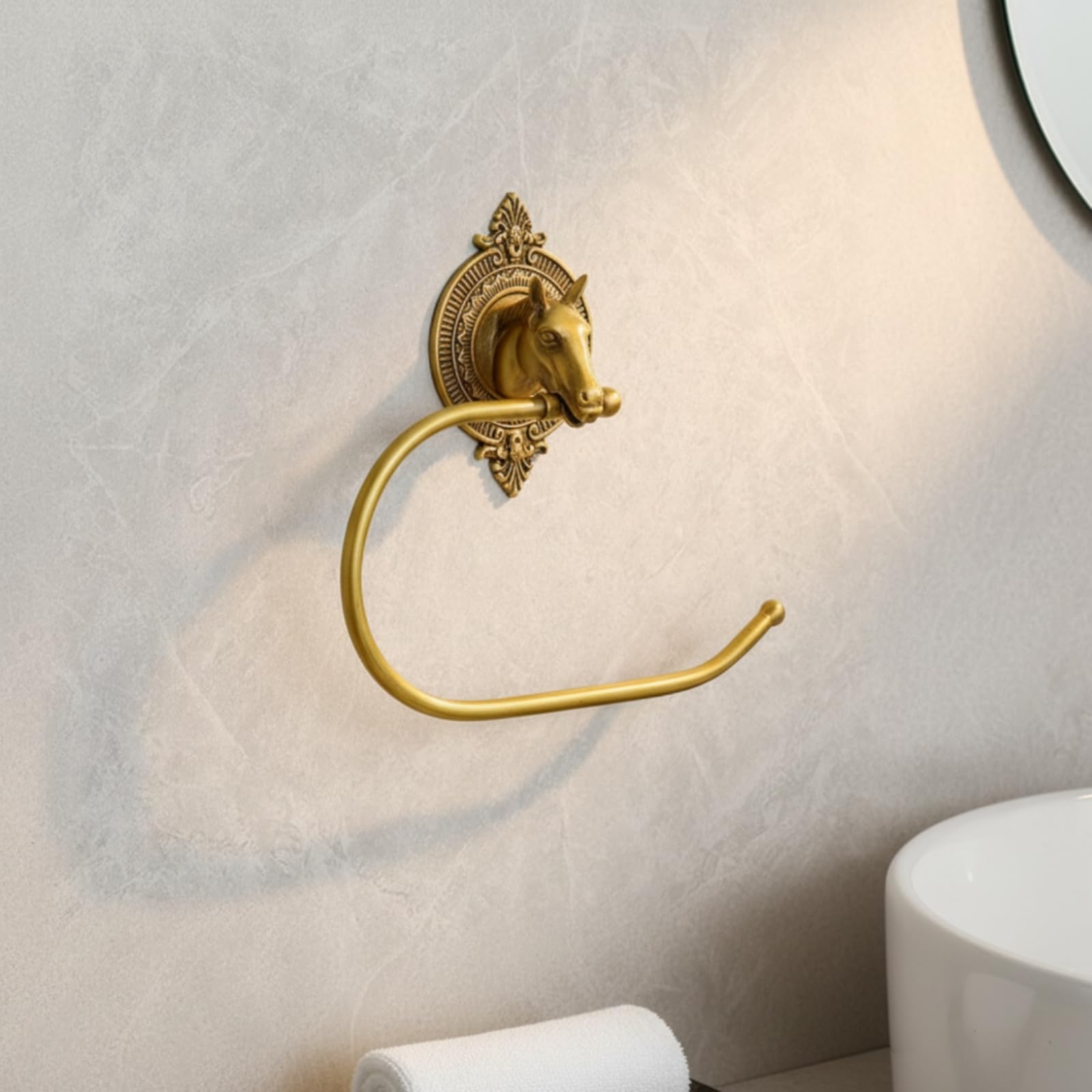 Portasalviette Anello Decorativo Portasciugamani Supporto Asciugamani Portasalviette da Parete in Ottone Finitura Anello Circolare Aperto Stile Classico Europeo Adatto per Bagno Toilette Lavandino