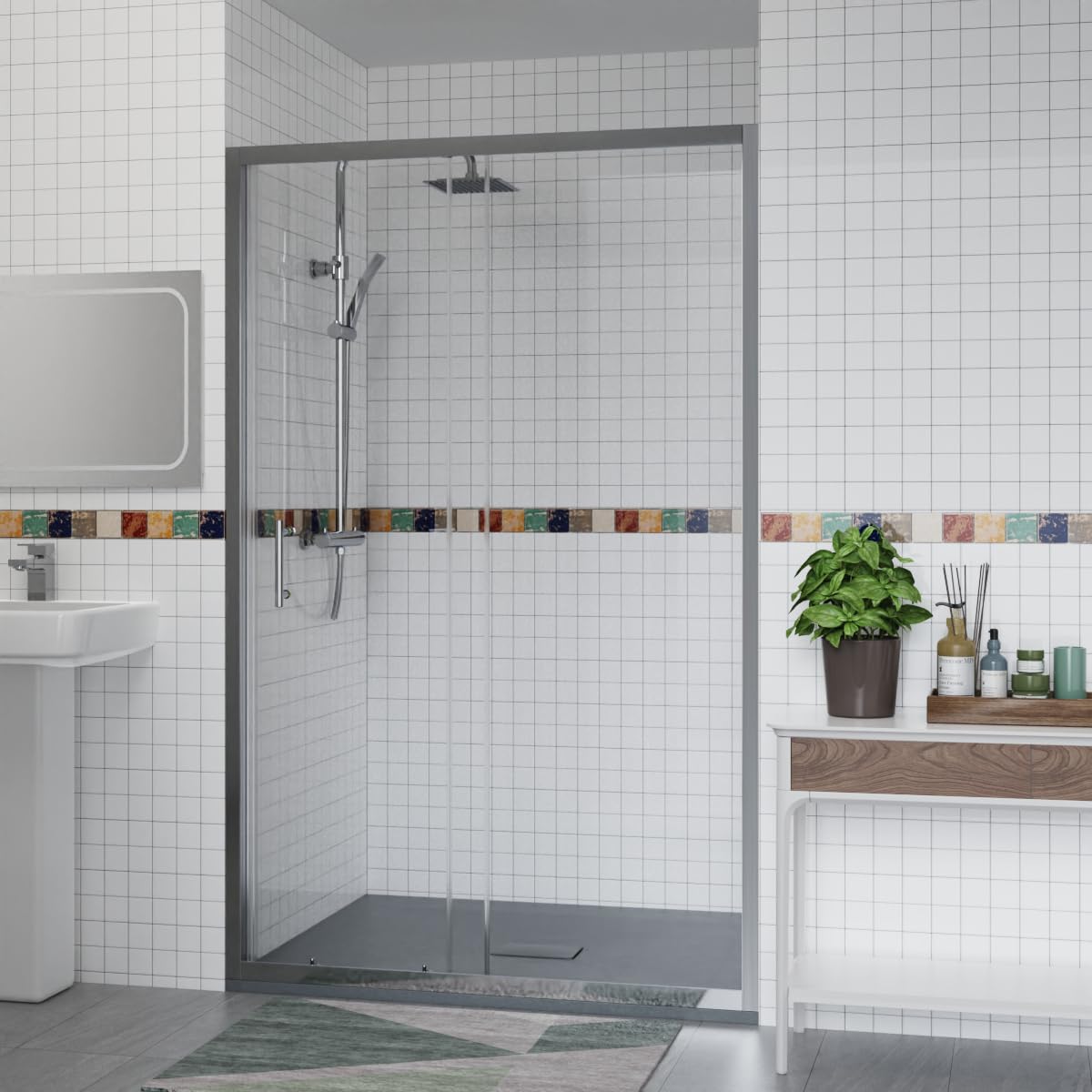 Aquariss 1300x700mm Sliding Shower Enclosure Chrome with Shower Tray