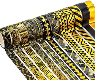 Covienapp 12 Rolls Washi Tape Set 15MM Black Gold Foil Washi Tape for Ghristmas Gift Wrapping DIY Scrapbooking Bullet Journal Arts & Crafts,15mm x 5 m