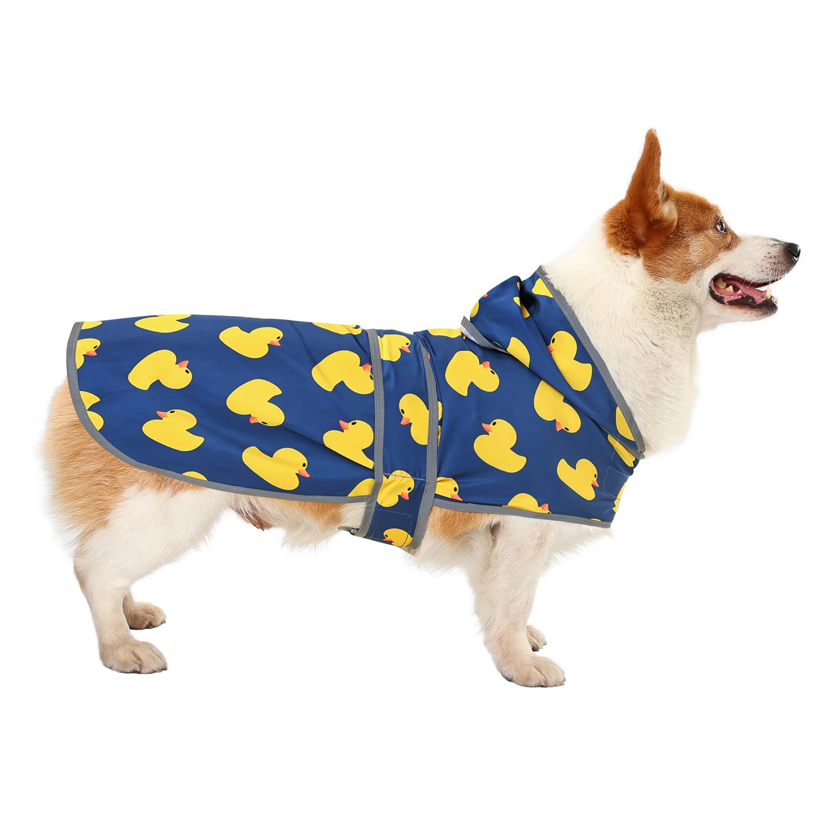 Dog Raincoat for Large Dogs Waterproof Jacket Hooded Rain Coats with Reflective Strips Leash Hole & Poncho Adjustable Fit (Duck,L)