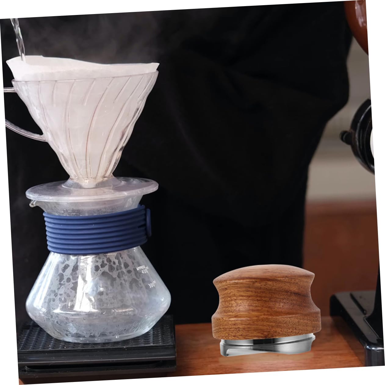 NUOBESTY Prensador De Polvo Huanghuali Con Mango De Madera De Peral y Base De Acero Inoxidable Herramienta Manual Para Prensar Espresso Accesorios Para Cafeterías