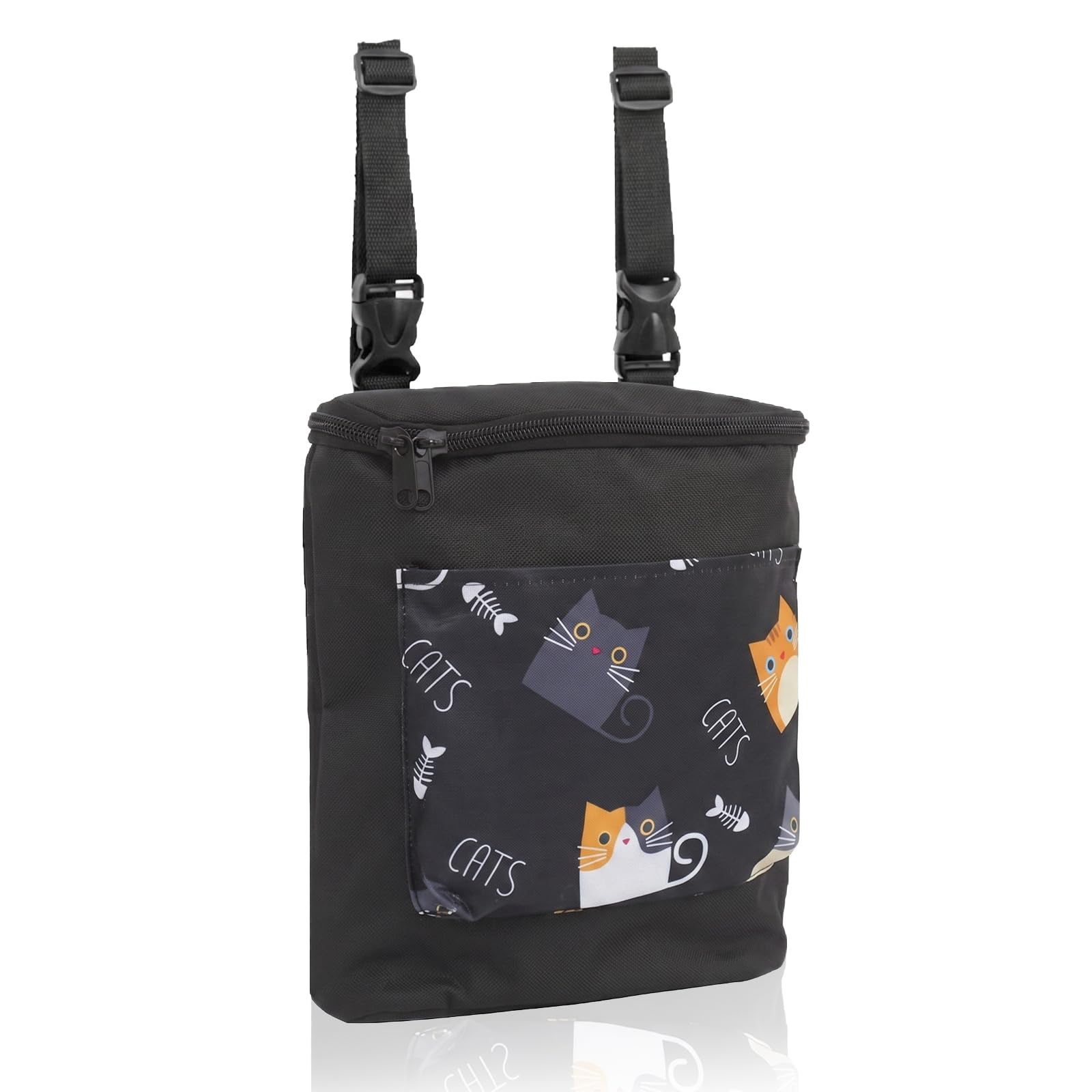 1 Borsa Portaoggetti da Manubrio con Motivo Gatto Nero, Cestino Bicicletta Anteriore in Oxford 24x28x10 cm, Copertura Lampo, per Bici e Scooter – cestino bicicletta anteriore