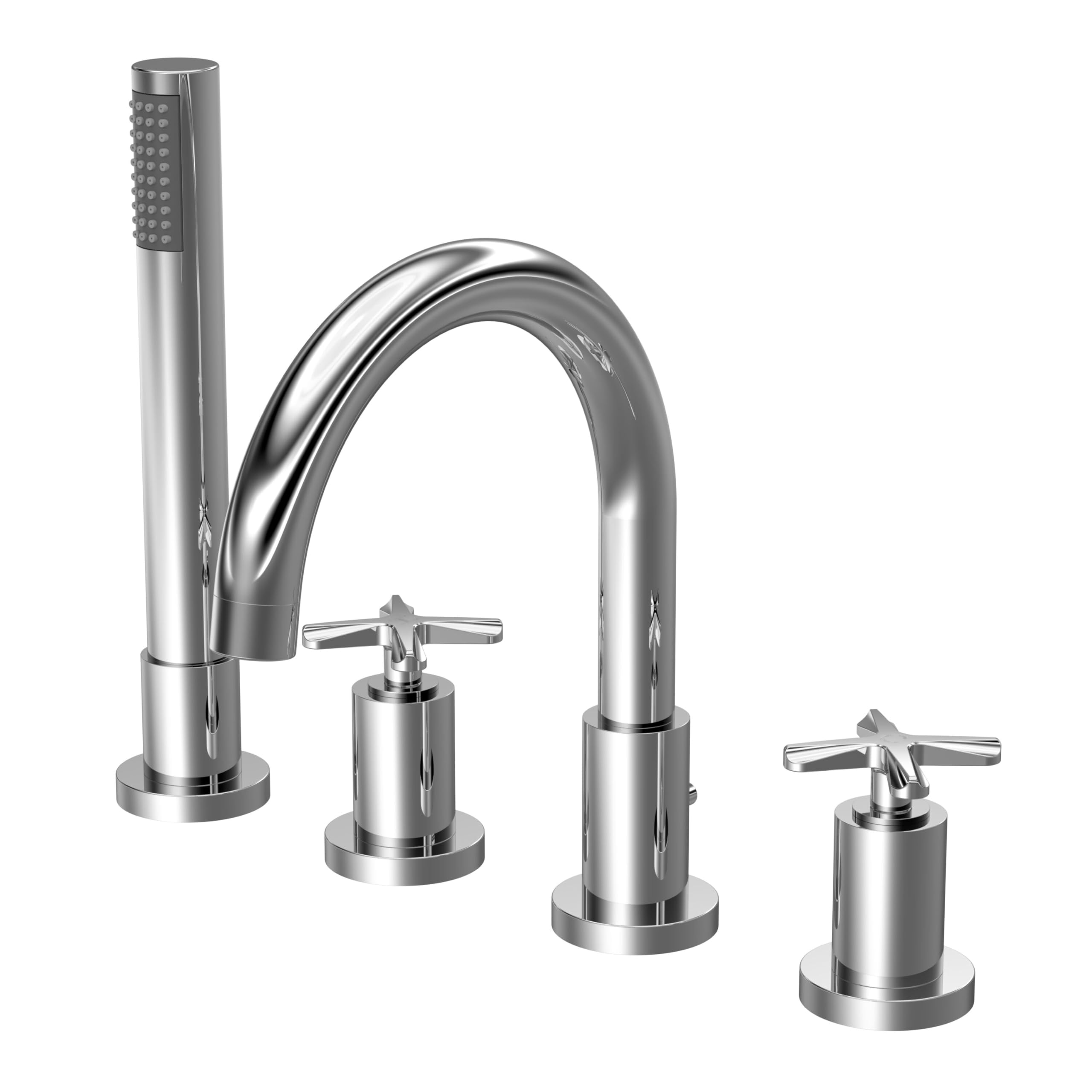 Balterley Levedale 4 Tap Hole Bath Shower Mixer Tap With Dual Crosshead Handles, Spout & Shower Kit - Polished Chrome Finish
