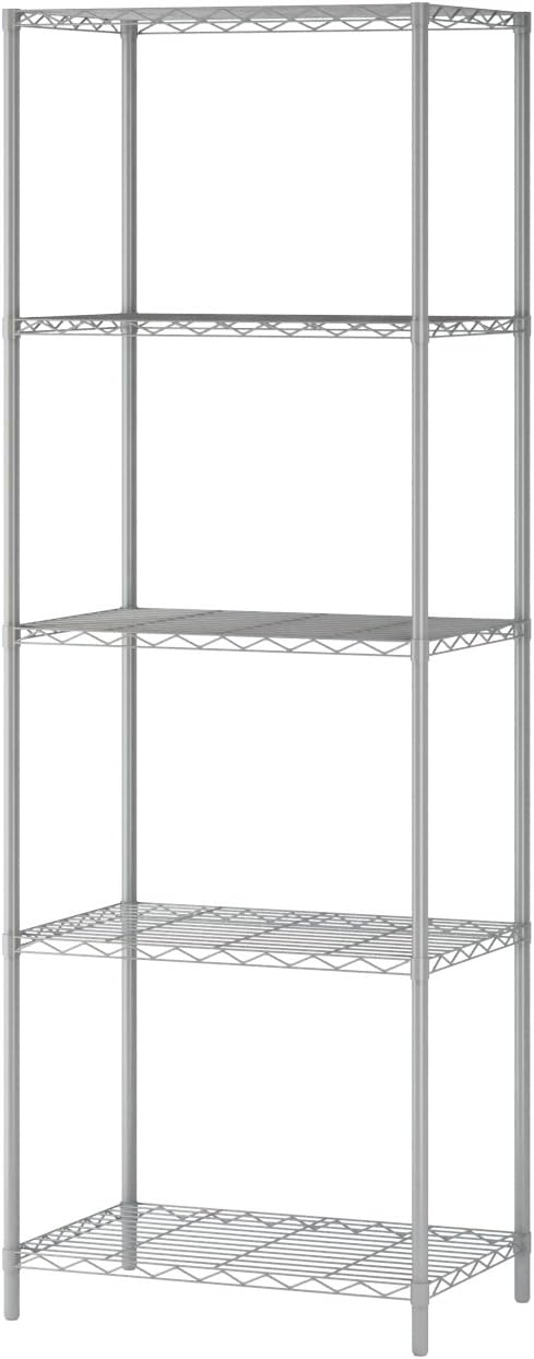 JEROAL 5-Tier Wire Shelving Unit, Multipurpose Standing Storage Shelves Metal Display Rack for Pantry Laundry Bathroom Kitchen Garage Closet Organization,350LbS Capacity,13.8" D×21" W×61" H,Gray