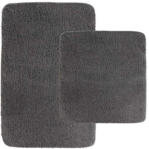 DILUMA | Badematten Set 2 Teilig Badematte 50x80 und WC Vorleger 45x50 cm Grau | Badteppich Set | Flauschiger Hochflor, Weich, rutschfest, Saugstark – Bild 4