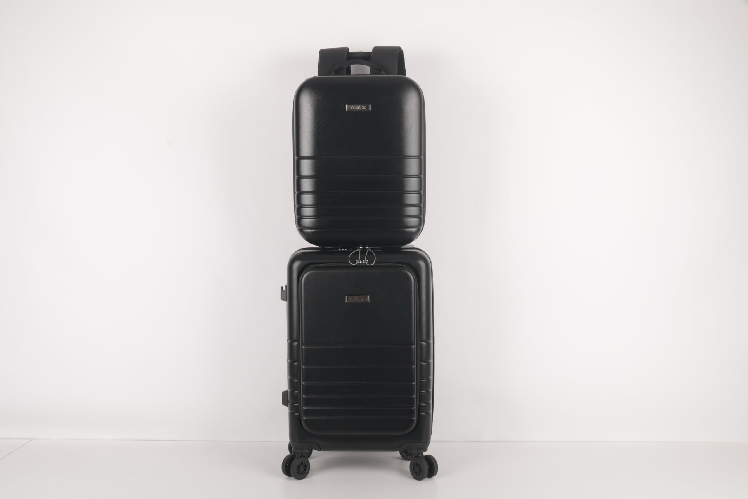 Valigia + Zaino Bagaglio a Mano Rigida 55x24x33 | Trolley Cabina 4 Ruote 360° | Lucchetto TSA | USB-C Ricarica | Porta Borraccia | Supporto Smartphone | Set con Zaino Rigido 31x8x40 |