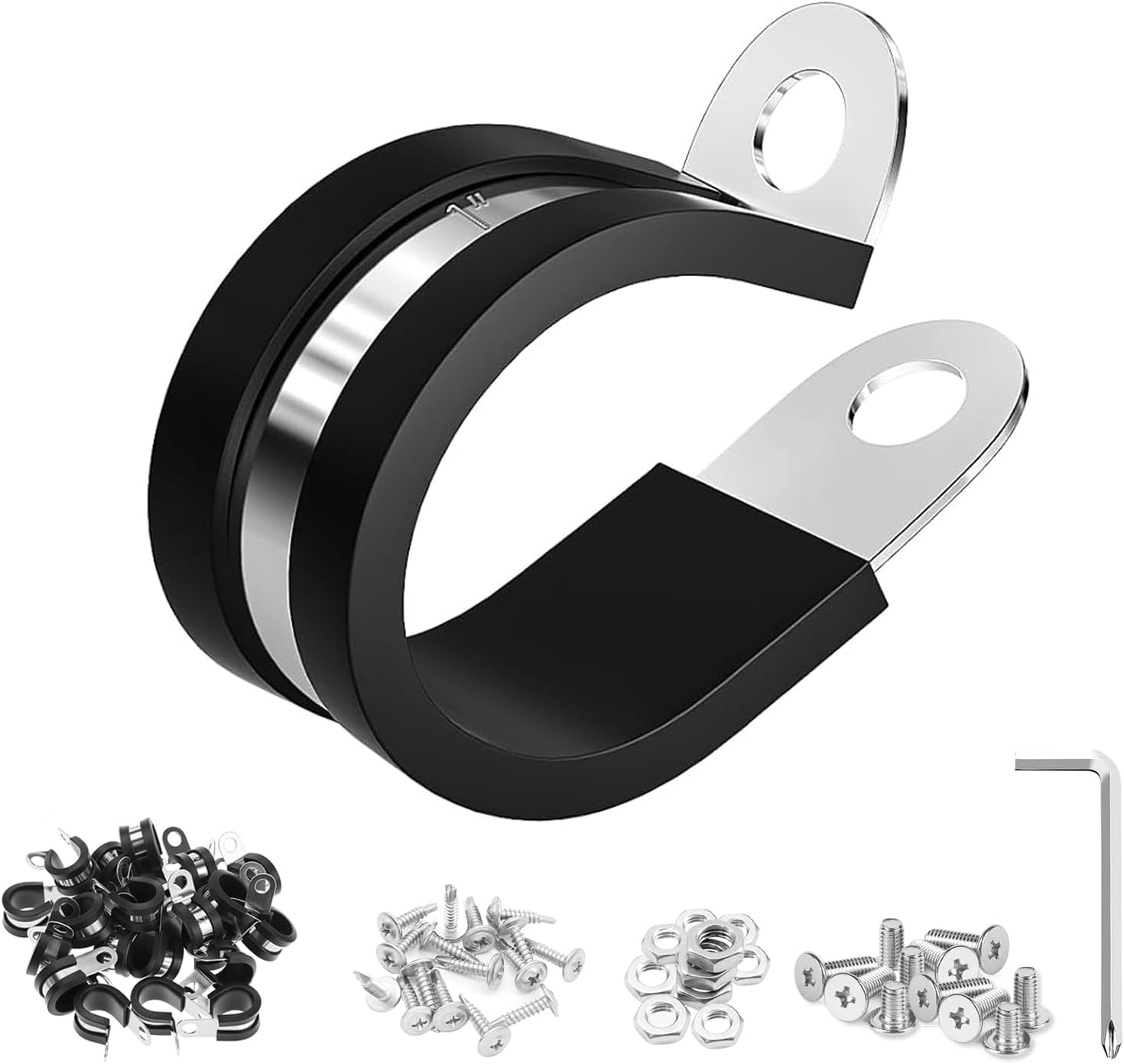 51 Packs 1 Inch Stainless Steel P Clamps Extra Rubber Insulated Cable Holders heavy-Duty Wire Fasteners for Industrial Use, like HVAC/Gas Lines, High Pressure Adel Clamps Outdoor Hose(25 Pcs 25mm)