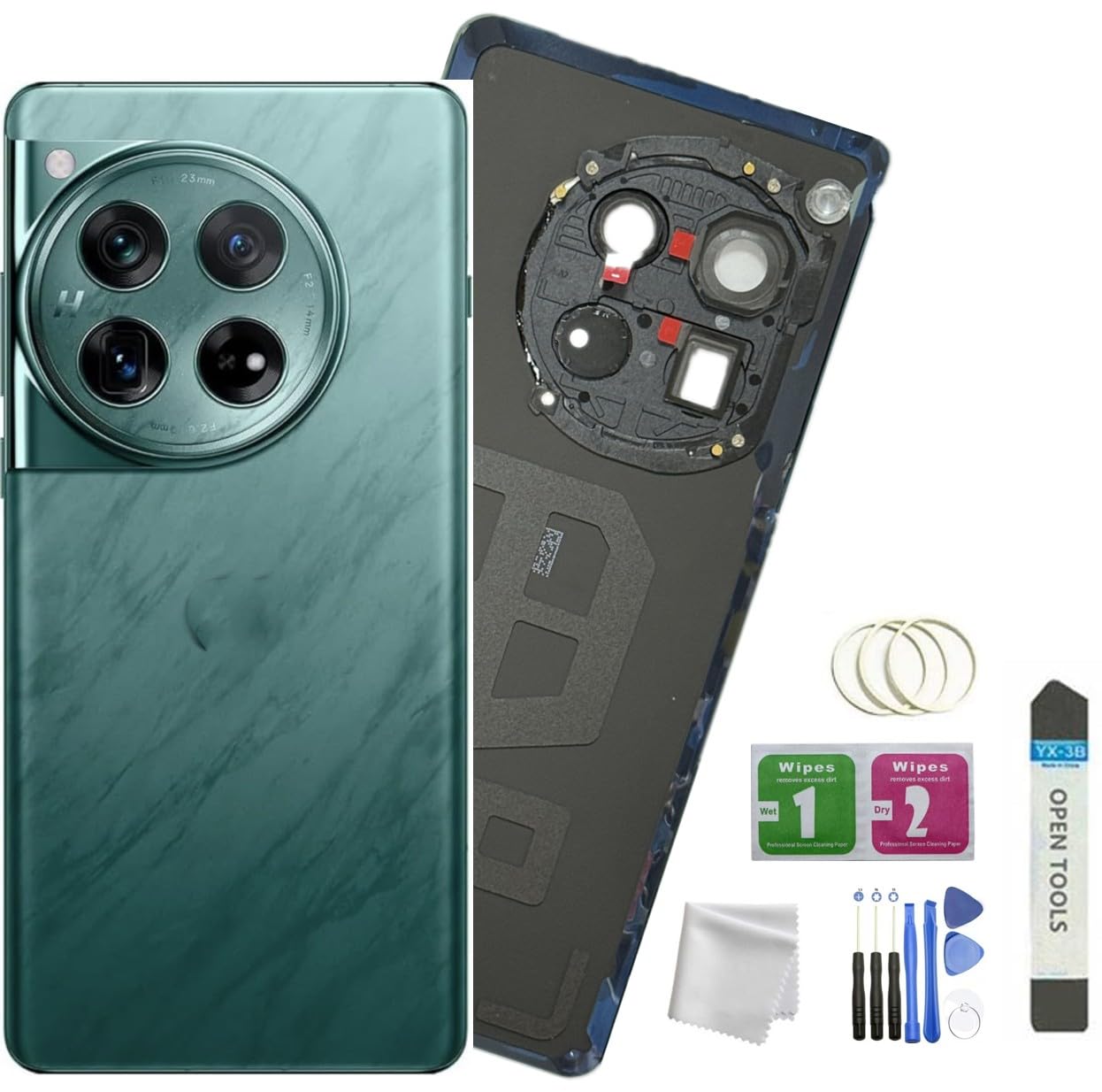 for Oneplus 12 Back Glass Cover with Camera Glass Lens Replacement for OnePlus 12 5G All Versions +Tools (Green)