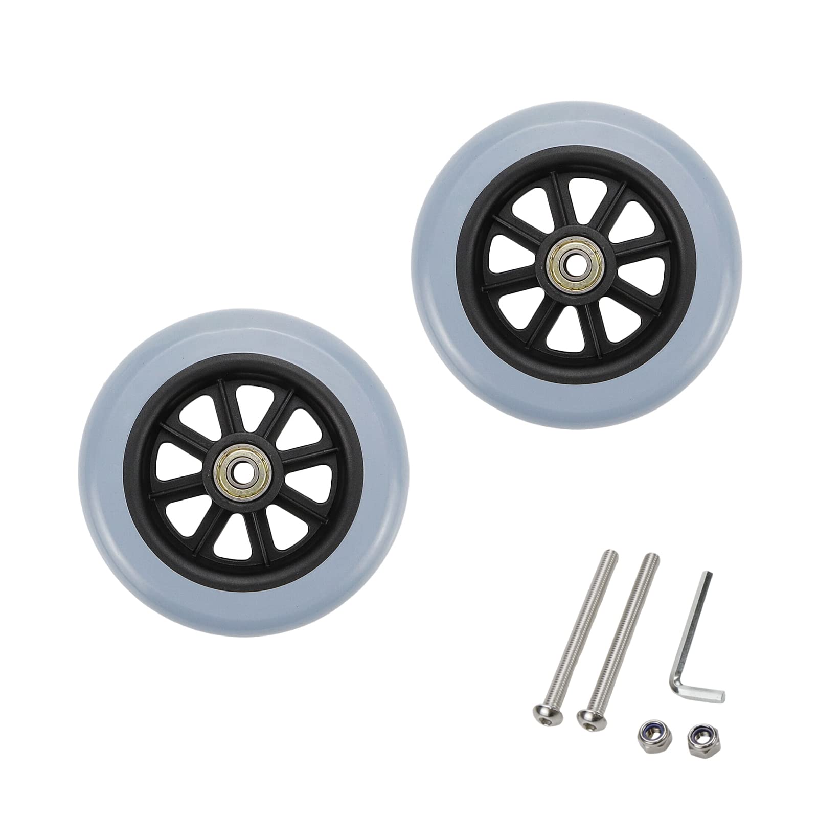 Wealrit 2 Pack Replacement Wheels for Wheelchairs - 5 Inch (Gray)
