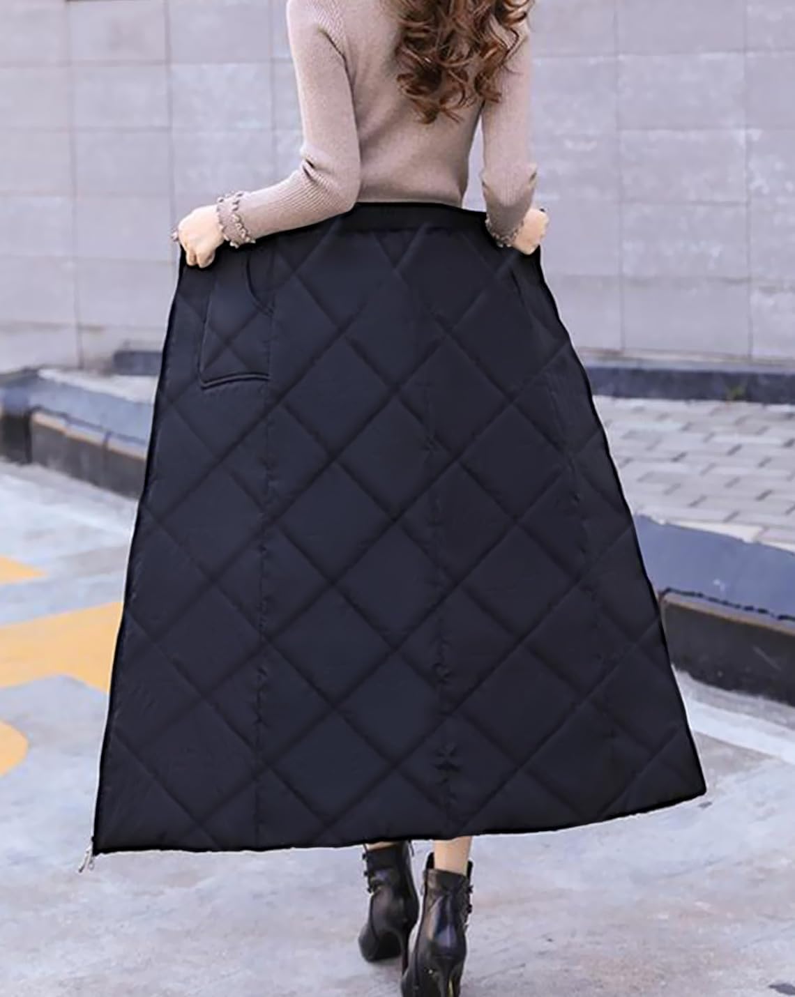 Womens Insulated Down Skirt Winter Warm Zip Front Padded Puffer Quilted Skirt with Pockets