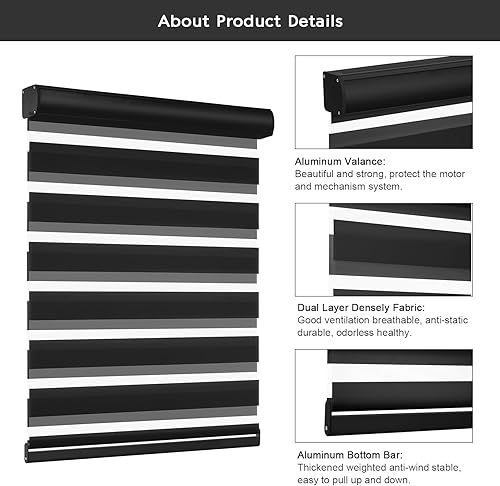 Miniatura 4 de Changshade Persianas Zebra sin cordones estilo cebra para ventanas, con filtro de luz para puertas corredizas de vidrio, control de luz horizontal