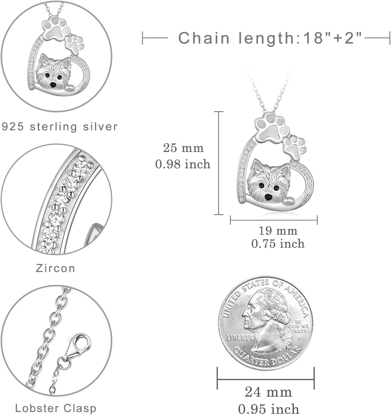 Dog Necklace Sterling Silver Yorkie/Pug/Dachshund Pendant Necklace Dog Jewelry for Women Men - Image 4