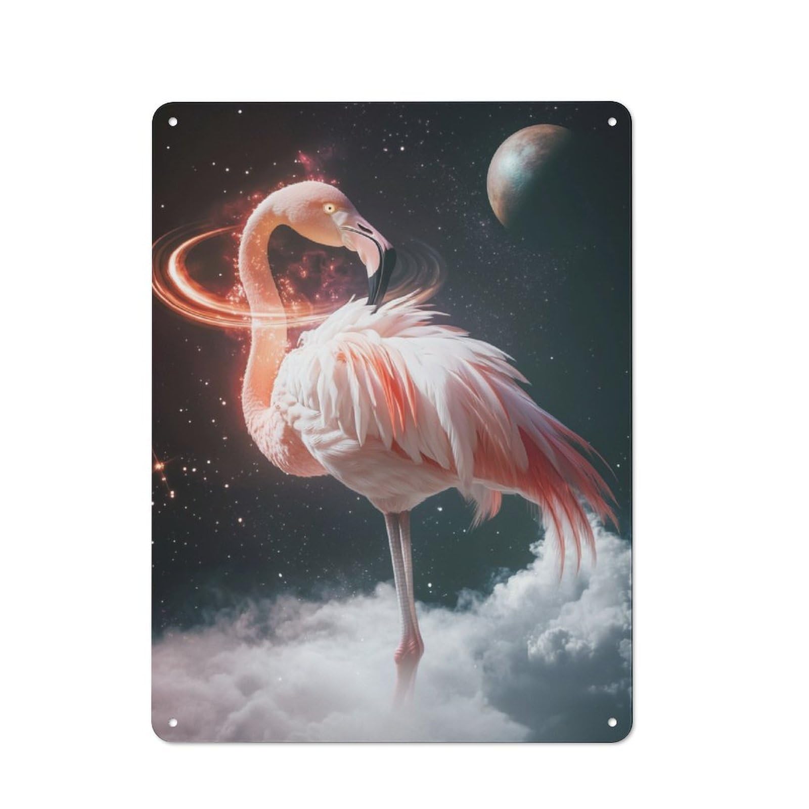 Junmoney Surreal Space Flamingo Tin Wall Plaque 40X30cm With For Garage Or Workshop, For Kitchen, Dining Room And Home Bar Wall Decor