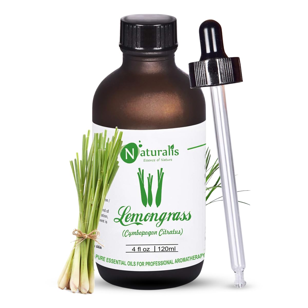Naturalis Lemon Grass Oil - Pure and Undiluted Lemongrass Essential Oil for Aromatherapy, Skin and Hair Care, and Effective Insect Repellent - 120ml