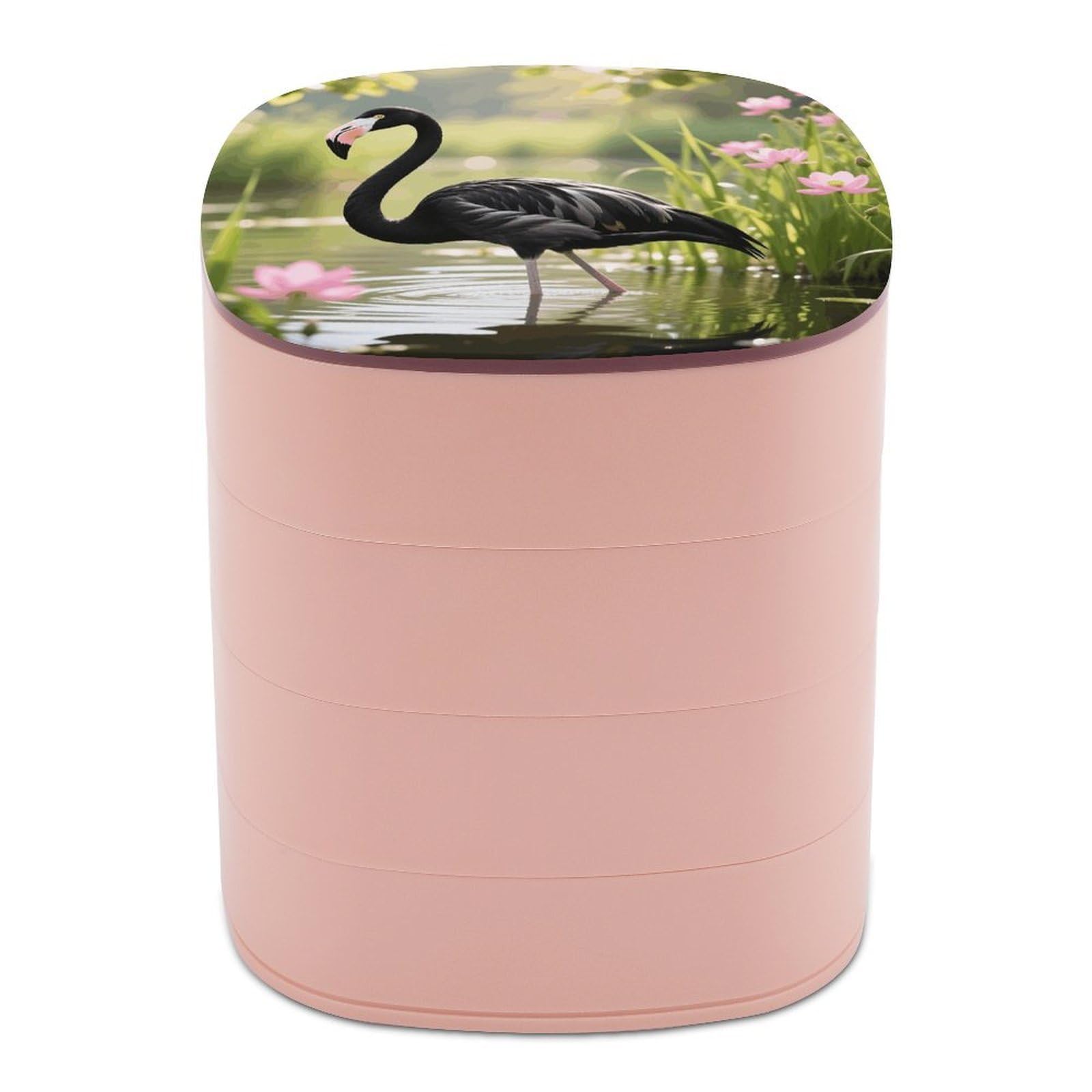 VstaDank Black Flamingo Jewelry Box 360° Rotatable Jewelry Organizer 4 Layers Jewelry Case with Lid Fashion Portable Earring Holder for Bracelets Rings Bracelets Vanity