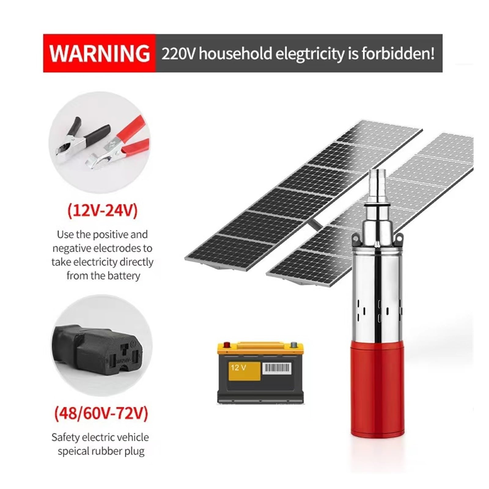 Fontana solare, DC 12V/24V Pompa Ad Acqua Solare Ad Alta Pressione Pompa for Pozzi Profondi Pompa Sommersa Ad Alto Sollevamento 30-50M Giardino di Casa Irrigazione Agricola(12V Lift 30m)