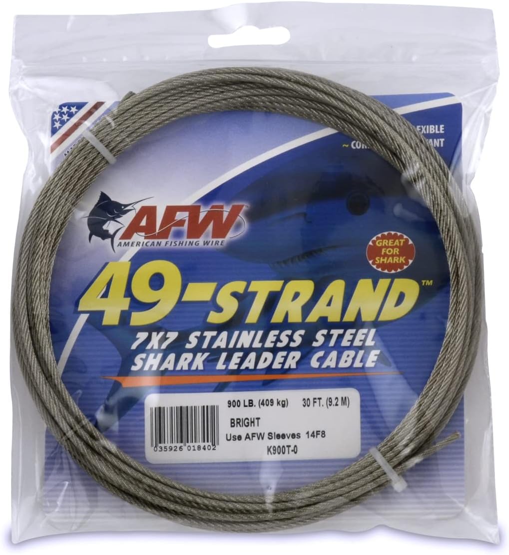 American Fishing Wire 49 Strand, 7x7 Stainless Steel Leader Cable - Strong Heavy Duty Fishing Wire for Shark and Up to 900lb Test