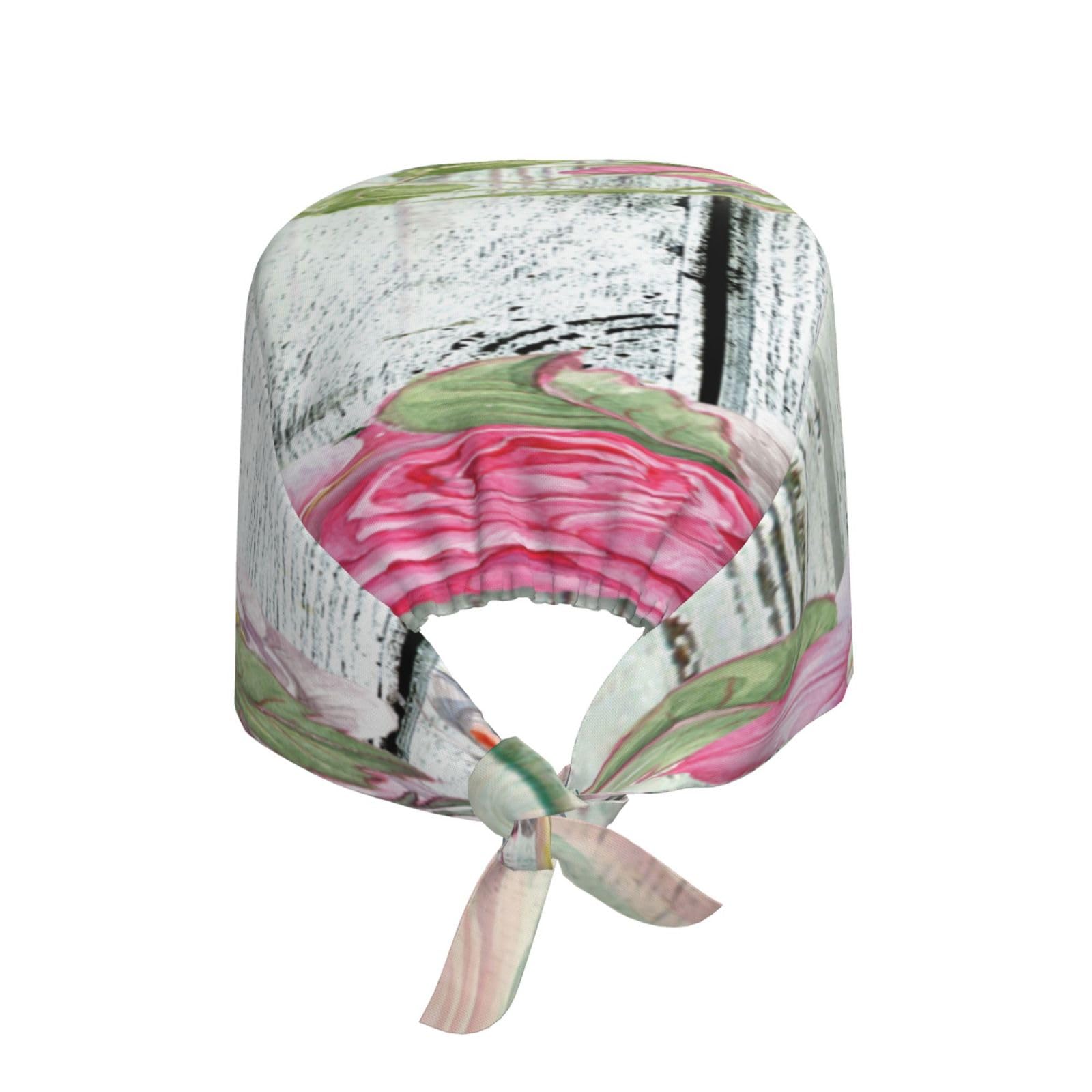 Kuilepa Vintage Wood With Floral Print Working Caps With Sweatband Adjustable Working Hats Elastic Scrub Hats Nurse Scrub Cap Nurse Hats