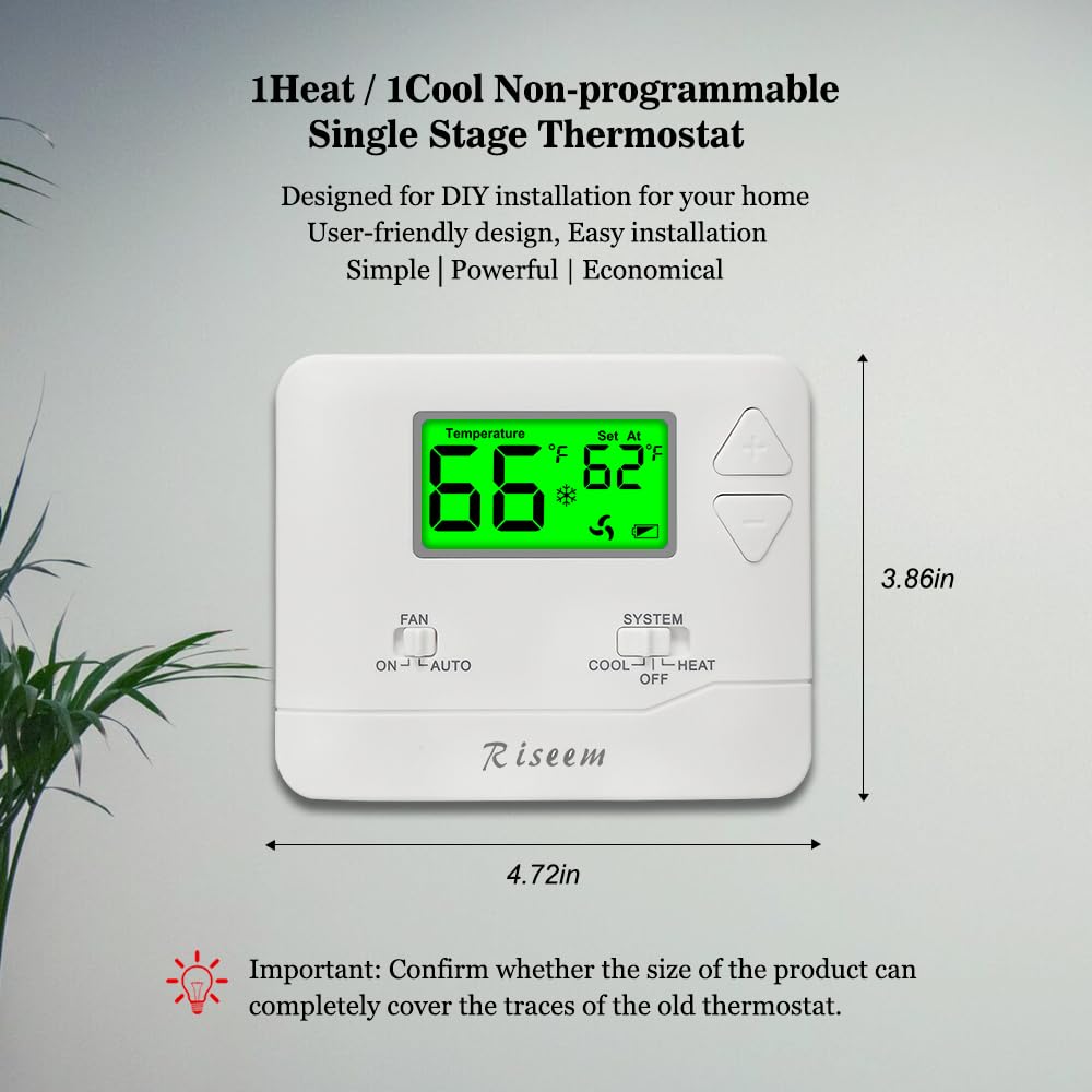 Termostati non programmabili per sistemi monostadio convenzionali domestici, fino a 1 calore/1 freddo (con retroilluminazione verde)