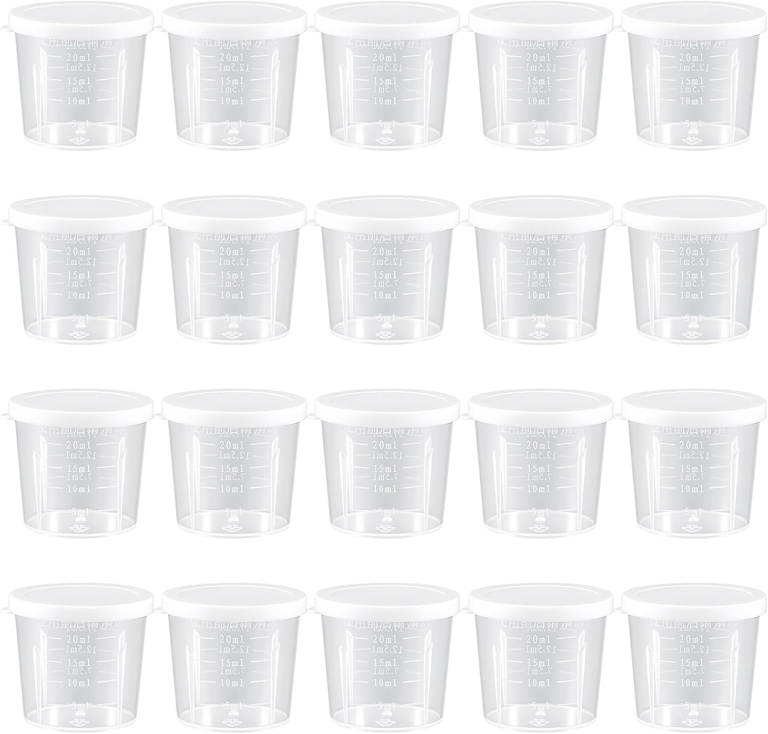 Miarka z pokrywką, 20 sztuk, przezroczyste, mini pojemniki do zamrażania, plastikowe, 20 ml, małe pojemniki do przechowywania, plastikowe kubki z pokrywką, na sosy, płynne potrawy