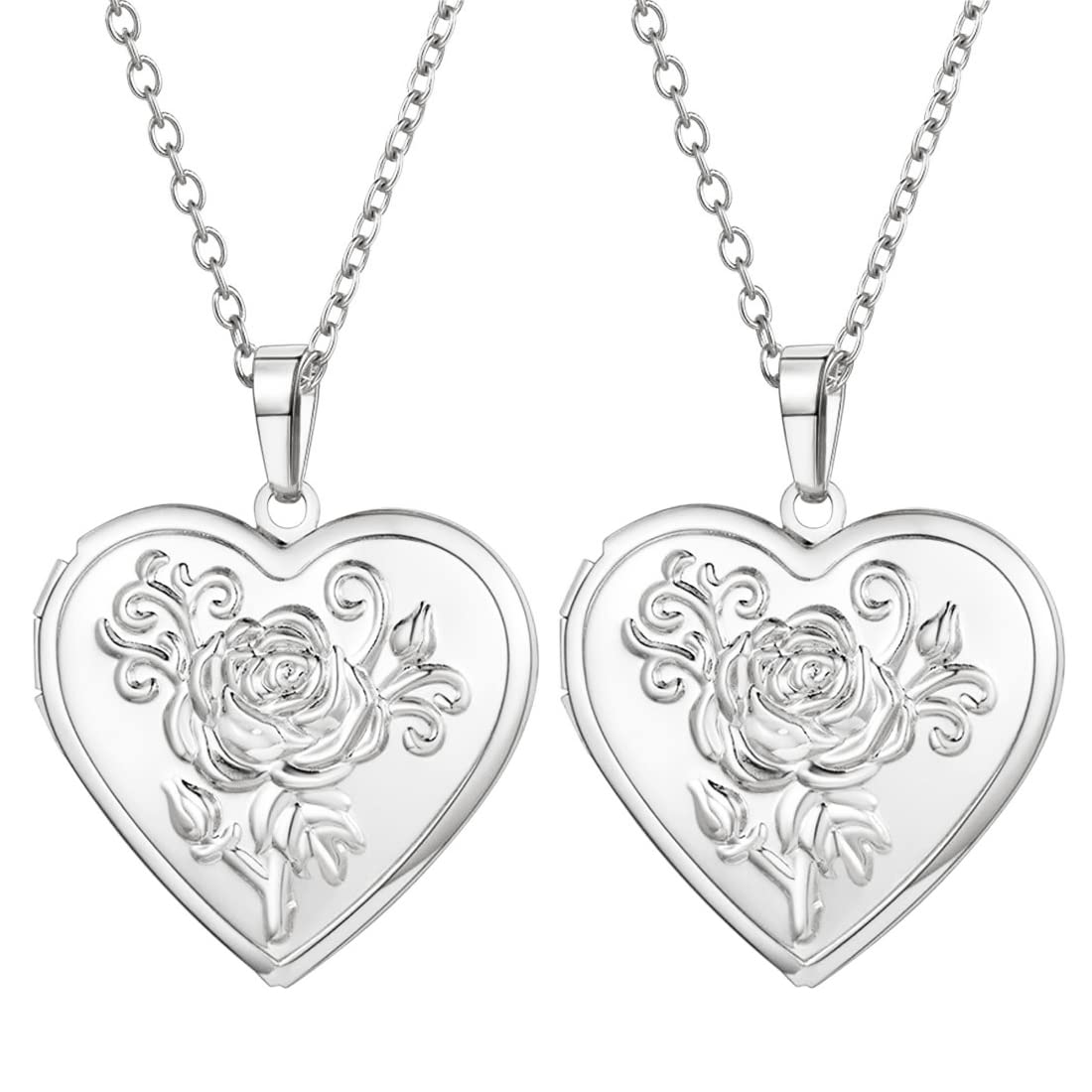 2 sztuki Love Heart Locket naszyjnik trzymający zdjęcia stal nierdzewna w kształcie serca wisiorek naszyjnik pamięć zdjęcie wisiorek naszyjnik dla kobiet dziewczyn - styl 4 srebrny