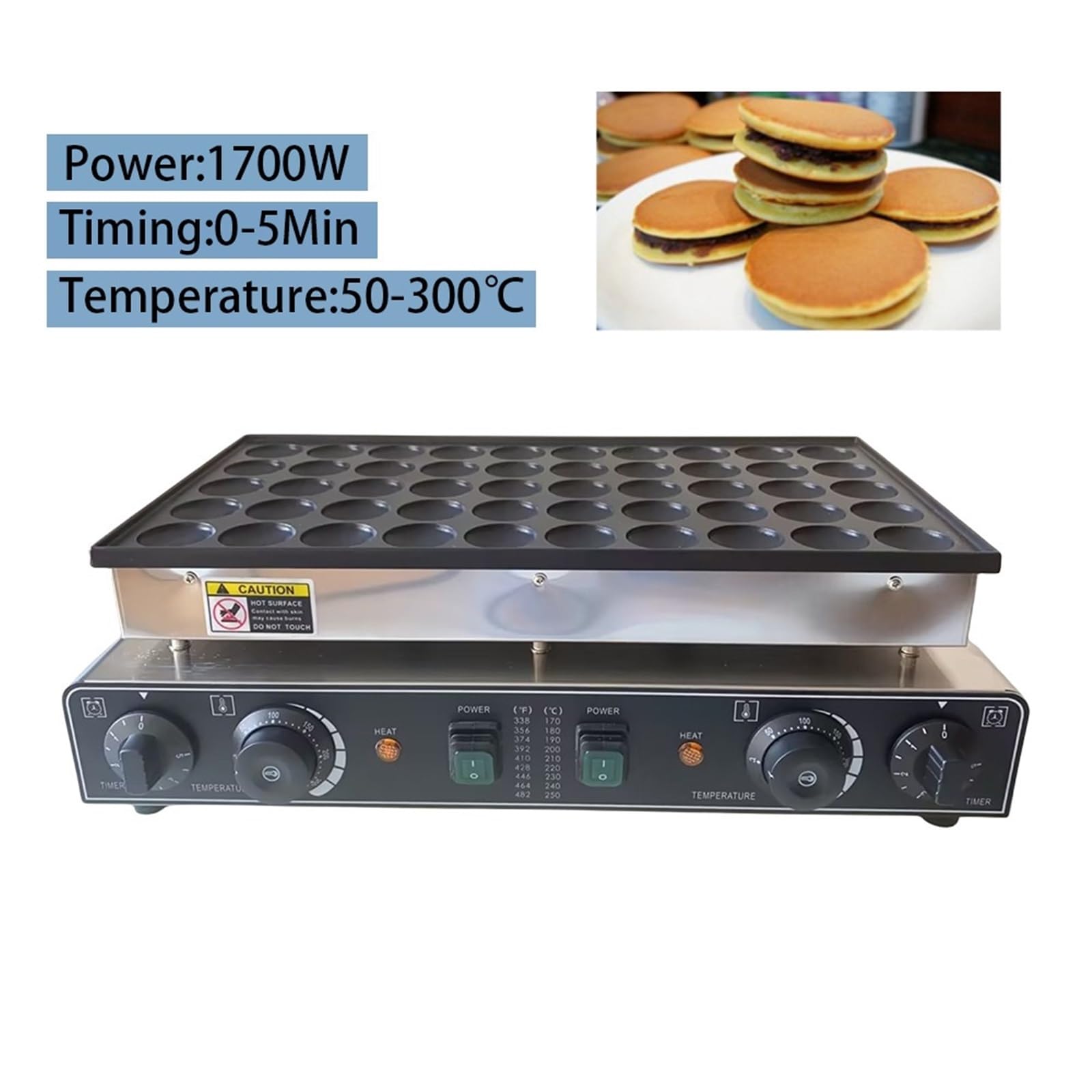 Écologique Machine à crêpes électrique commerciale, 50 trous, 850W + 850W, Mini gaufrier néerlandais, Machine à crêpes, Mini Machine à beignets Sans fumée, facile à utiliser et à nettoyer